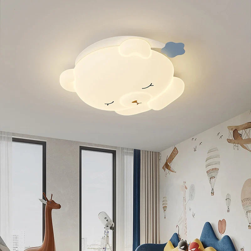 Bear Sleeping in Moon LED Ceiling Light - Cute Night Light for Kids Bedroom & Nursery - Perfect for Bedtime Stories & Relaxing Ambience