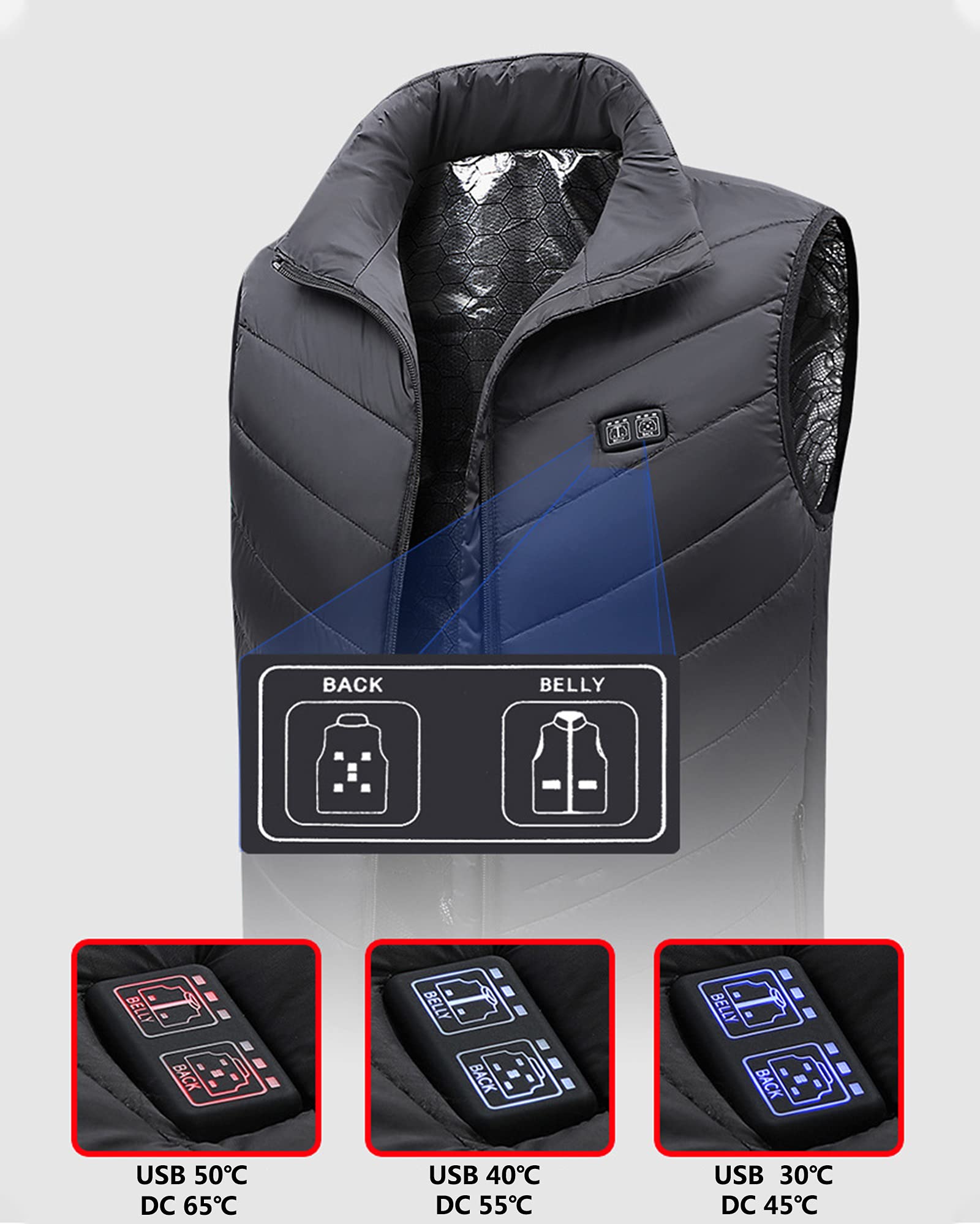 Men's USB Heated Vest with 3 Adjustable Heating Levels - Lightweight Electric Warming Jacket for Winter Outdoor Activities (Hunting, Hiking, Camping)