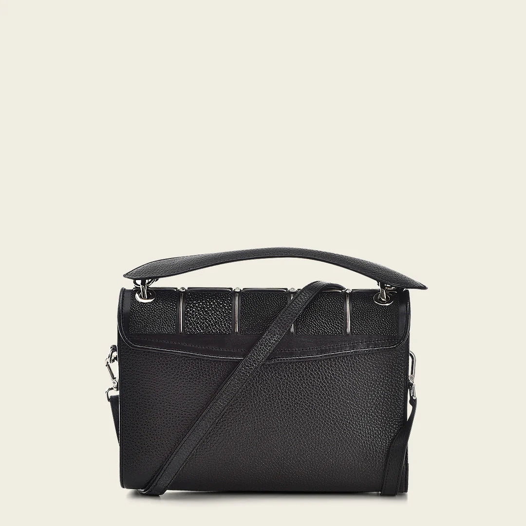 BOD0BMA Stylish Black Stingray Leather Handbag for Women - Perfect for Evening Parties, Date Nights & Special Occasions