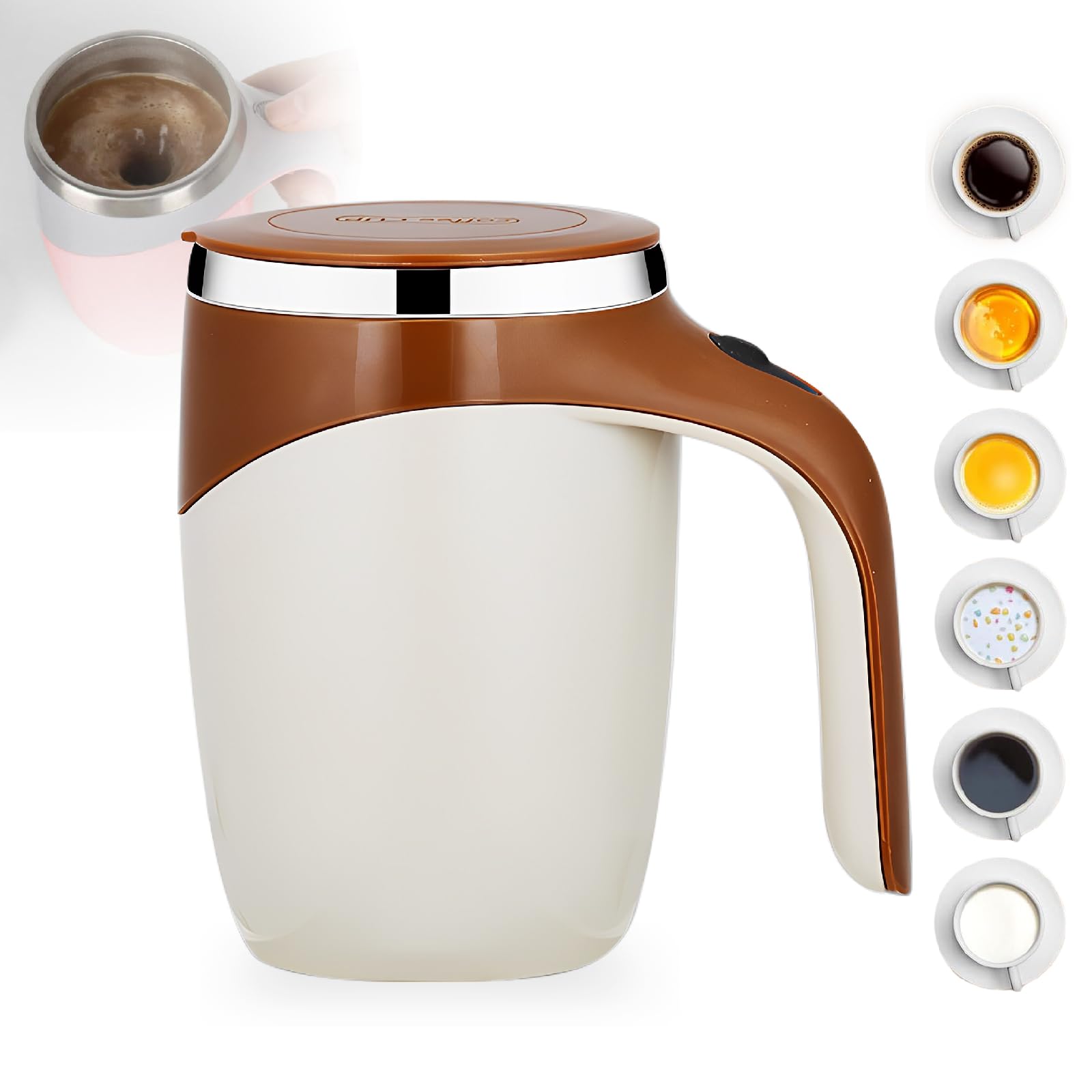 Automatic Magnetic Stirring Coffee Mug - Rechargeable Self Mixing Stainless Steel Cup with Lid | Perfect for Coffee, Tea & Hot Chocolate at Home, Office or Travel