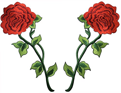 Large Size Papapatch Twin Rose Jacket Vest Costume Biker Motorcycle Embroidered Sew On Iron On Patch - Perfect for DIY Clothing Customization, Motorcycle Gear, and Cosplay Costumes