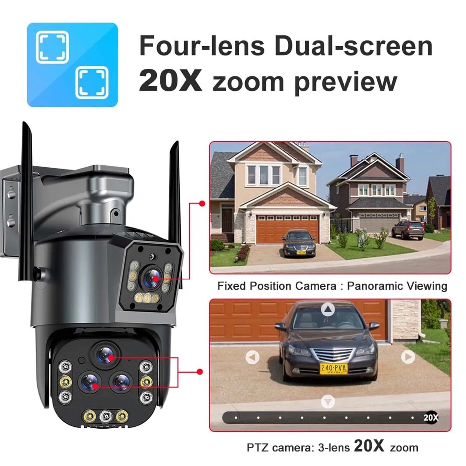 JOLIANE 20MP 10K IP Security Camera with 20X Zoom, 5-Lens PTZ, 4K Surveillance, Wireless Outdoor CCTV for Smart Home - Ideal for 24/7 Home Security Monitoring (Includes 128GB Storage)