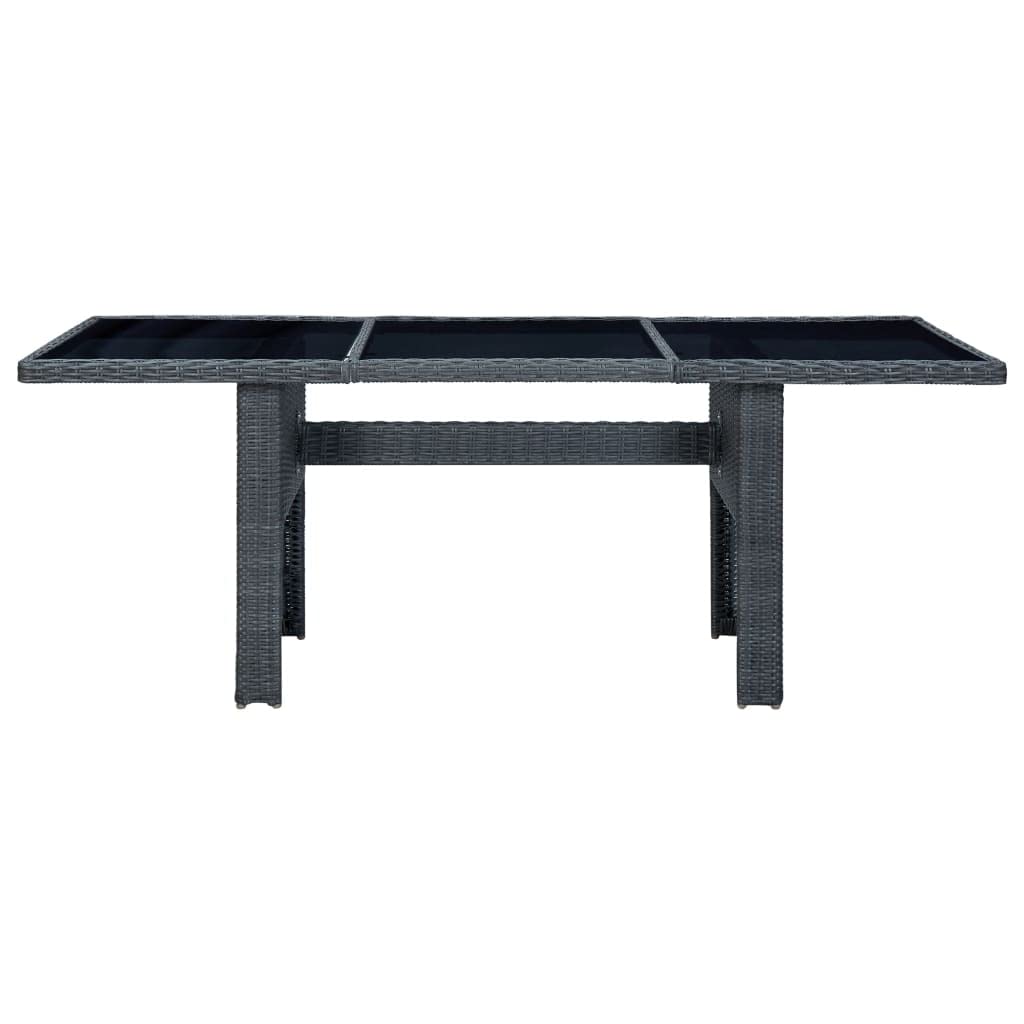 Outdoor Patio Dining Table - Dark Gray Poly Rattan with Tempered Glass Top for Garden, Deck, Backyard, Terrace | Perfect for Al Fresco Dining & Outdoor Entertaining