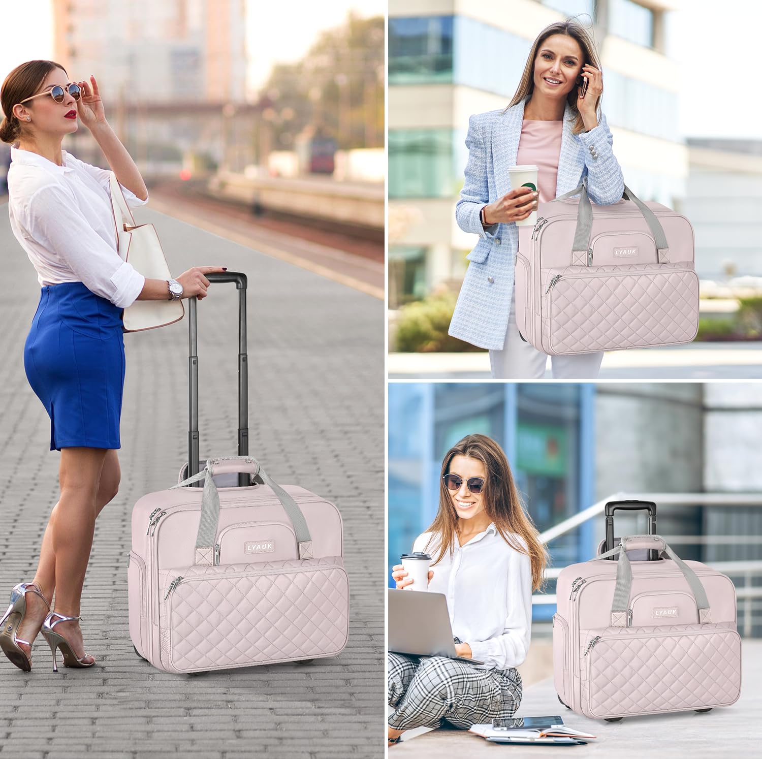 17.3 Inch Rolling Laptop Bag for Women - Anti Theft Water Resistant Rolling Briefcase with Wheels - Pink Carry On Computer Bag for Travel, Work & Business - Perfect for Airplane, Office Commute & Business Trips