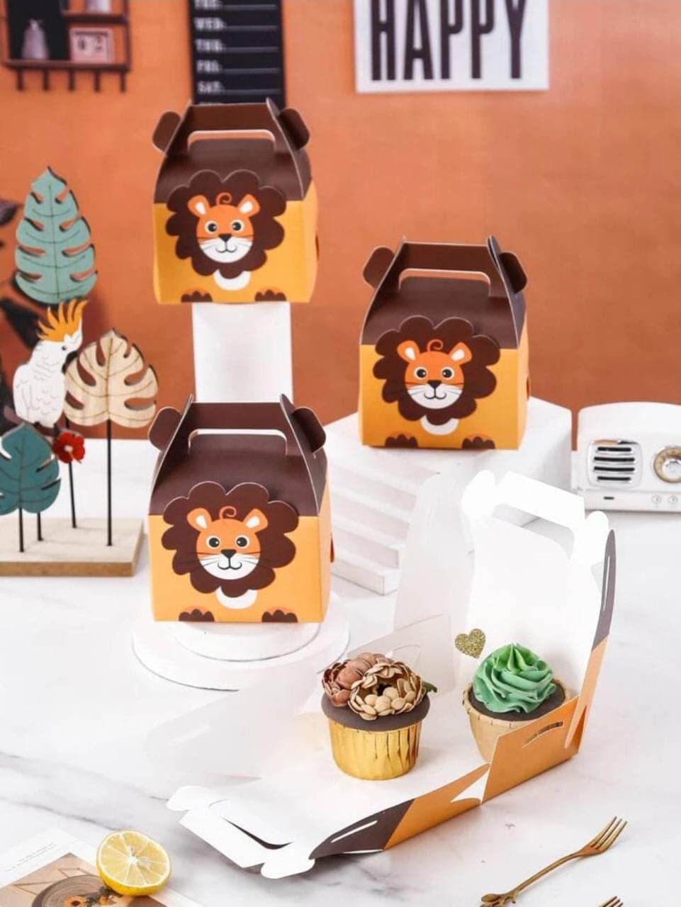 20-Piece Lion Printed Decorative Folding Storage Box Set - Perfect for Kids Birthday Gifts, Party Favors, Chocolate & Dry Fruit Packaging - Reusable Cardboard Gift Boxes for Home Organization & Party Decor
