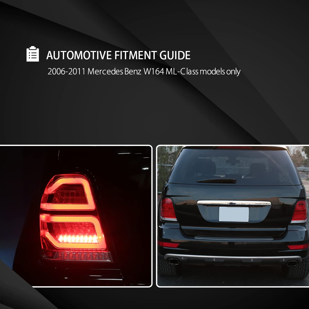 2006-2011 Mercedes-Benz W164 ML-Class LED Tail Lights - Red Smoke Left & Right Pair Assembly - Enhanced Visibility & Style for Night Driving & Custom Car Upgrades