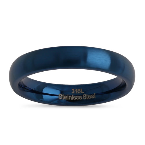 4mm Blue Brushed Stainless Steel Wedding Band Ring for Men & Women - Durable Comfort Fit Ring for Engagement, Anniversary, and Everyday Wear