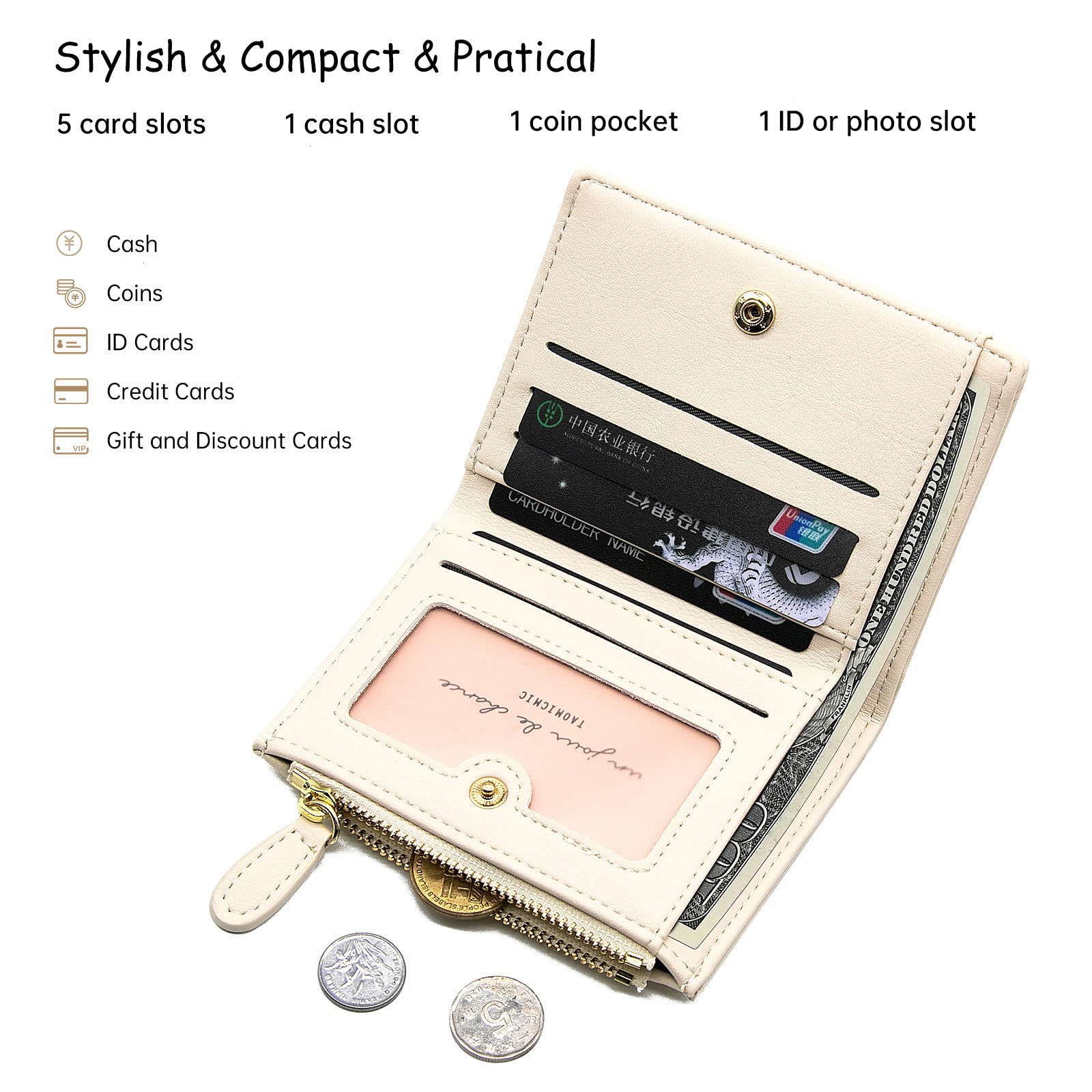 LJCZKA Small RFID Blocking PU Leather Wallet for Women - Cute Slim Card Holder with Flower Design for Girls, Coin & Cash Purse (White) | Perfect for Everyday Use, Travel & Gift Giving