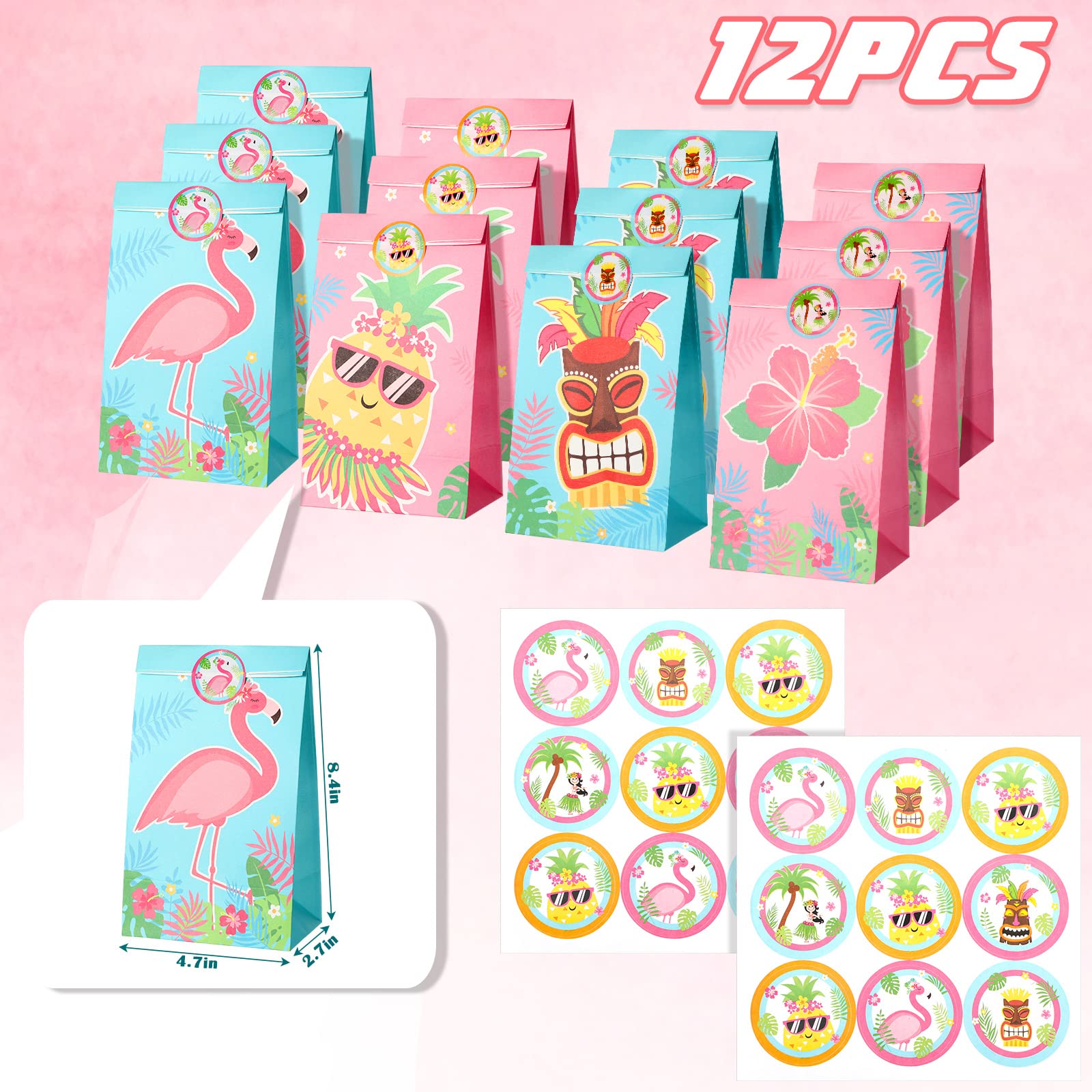 52-Pack Flamingo Party Favors Set - Candy Bags, Seal Stickers, Pineapple Keychains, Temporary Tattoos & Silicone Wristbands - Tropical Themed Birthday Party Supplies for Pool Parties, Baby Showers & Summer Events