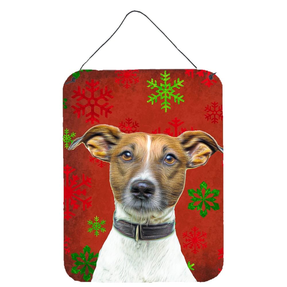 Red Snowflakes Holiday Christmas Jack Russell Terrier Metal Wall Decor - Aluminum Hanging Sign for Kitchen, Bar, Bathroom & Front Door - Festive Home Decor for Christmas Season