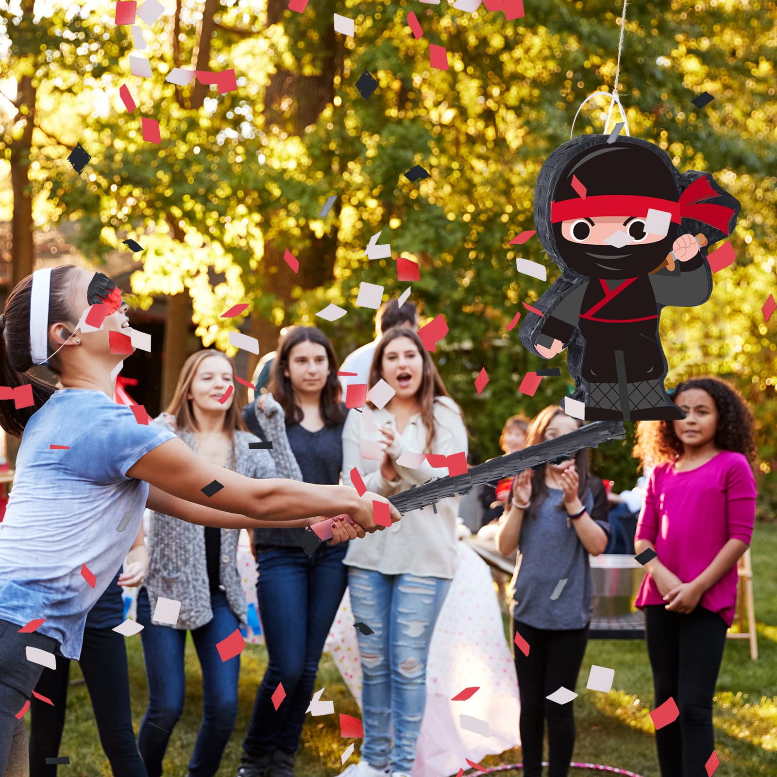 Ninja Piñata Mini Set with Blindfold, Bat & Filler - Fun Birthday Party Game for Kids, Boys, Girls & Adults - Perfect for Warrior Themed Parties, Halloween Celebrations & Festive Events