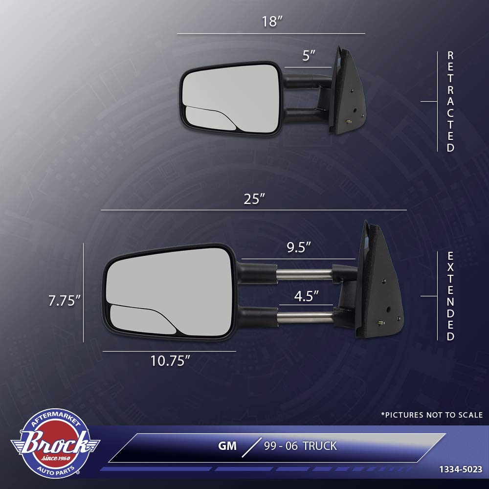 Brock Replacement Manual Telescopic Tow Mirrors with Spotter Glass for 1999-2007 Chevy Silverado & GMC Sierra - Driver & Passenger Side Set - Perfect for Towing, Hauling & Improved Rear Visibility