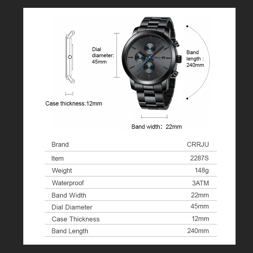 Luxury Men's Stainless Steel Waterproof Chronograph Business Watch - Analog Quartz Wristwatch with Calendar - Perfect for Office, Formal Events & Everyday Wear