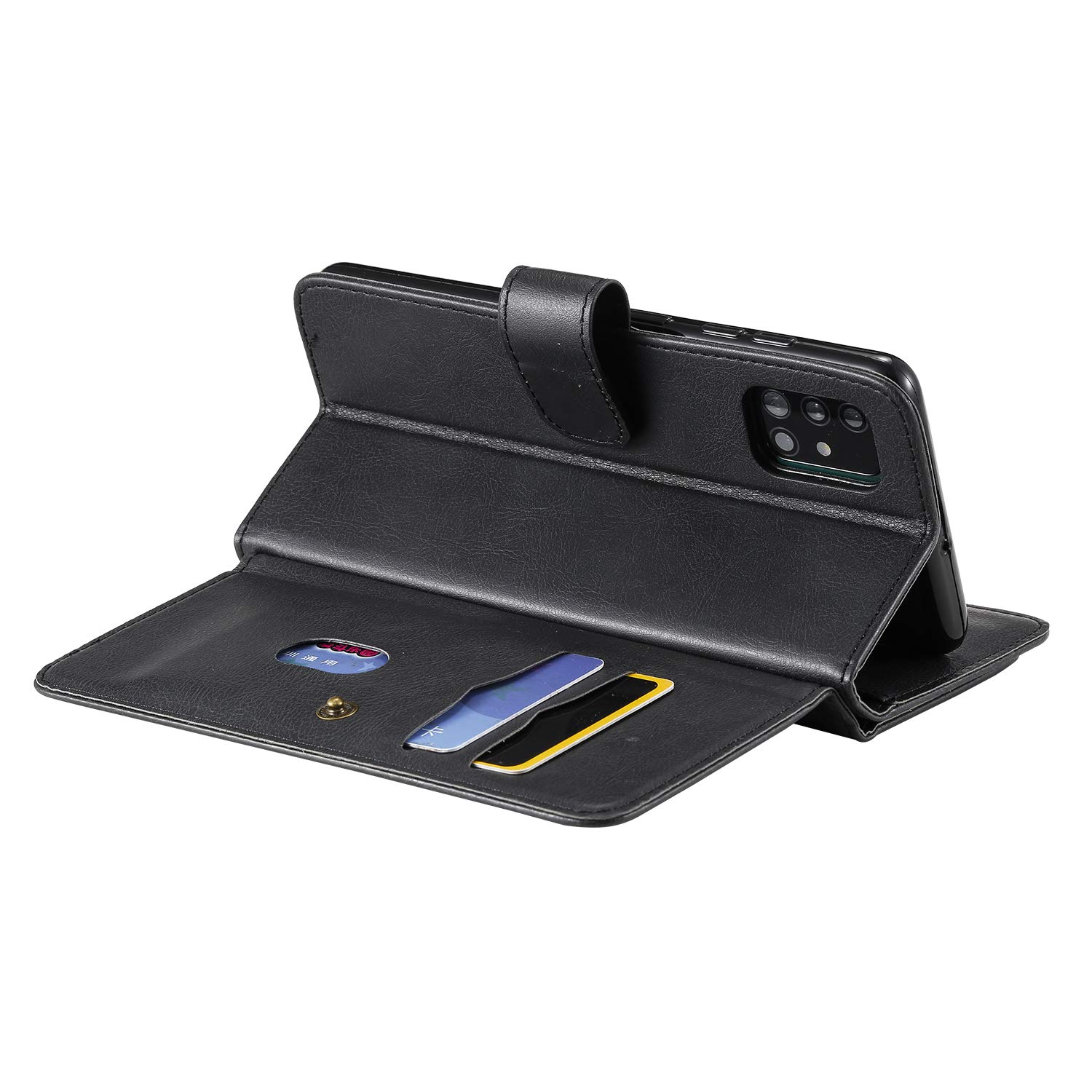 Samsung Galaxy A51 4G Wallet Case with Card Holder & Tempered Glass Screen Protector - Flip Cover Folio Phone Case for Galaxy A51/A515F/M40S (Black) - Perfect for Daily Use, Travel & Business Meetings