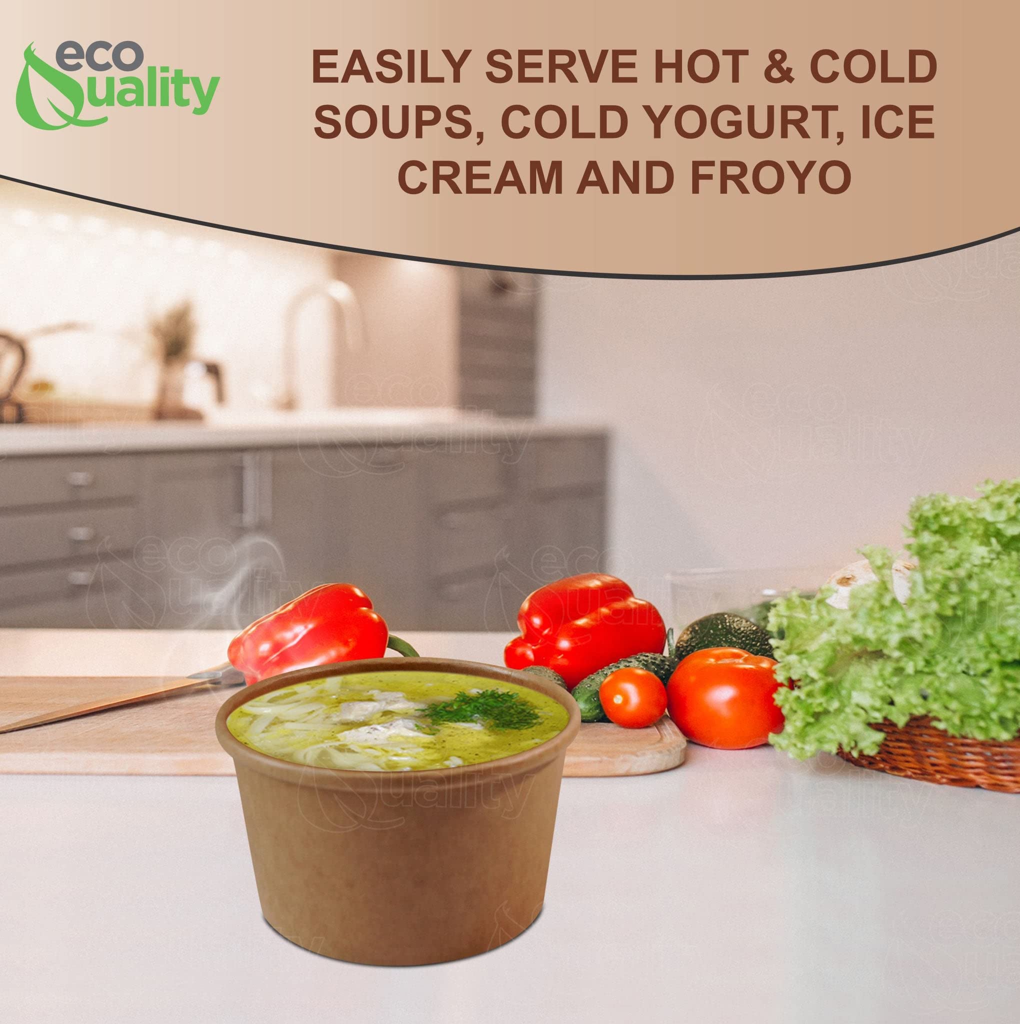 EcoQuality 12 oz Disposable Kraft Paper Soup Containers [500 Pack] - Microwave Safe, Recyclable Takeout Containers for Ice Cream, Frozen Yogurt, Restaurant Food Storage & Meal Prep - Perfect for Catering, Parties & To-Go Orders