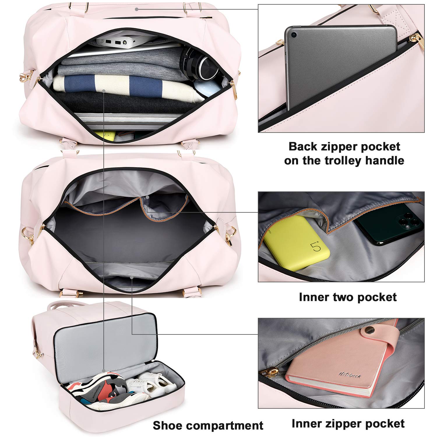 Women's Canvas Weekender Bag - Large Travel Duffel Carry On Overnight Tote for Weekend Getaways, Gym, Beach & Airplane Travel (Black)