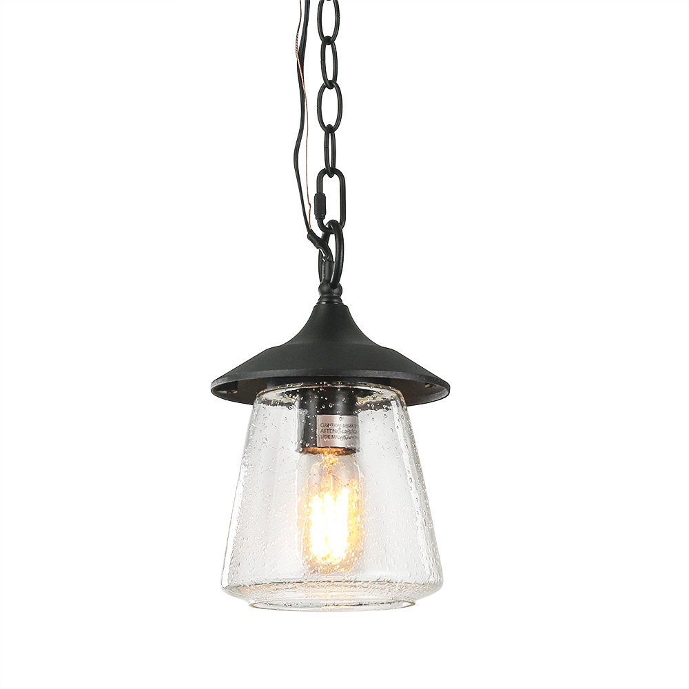 LOG BARN Outdoor Pendant Lights - Black Metal Hanging Lantern with Clear Bubbled Glass Globe for Porch, Gazebo, Entryway & Yard | Weather-Resistant Exterior Lighting for Patio, Garden & Deck