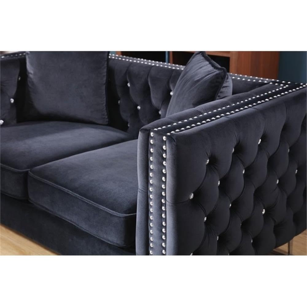 Glory Furniture Paige Velvet Loveseat in Black - Modern Small Sofa for Living Room, Bedroom & Apartment Decor
