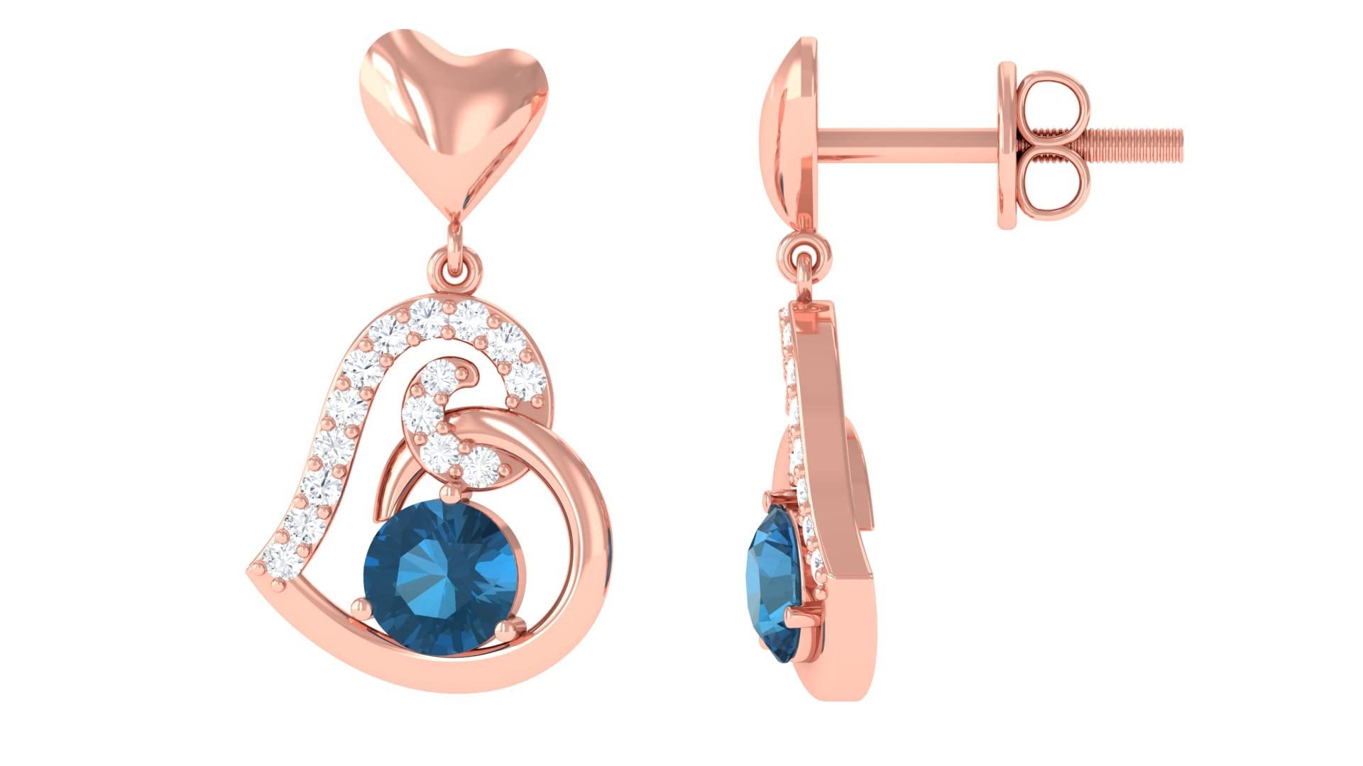 1 CT London Blue Topaz & Moissanite Heart Drop Earrings for Women - 14K Solid Gold Elegant Dangle Earrings for Wedding, Anniversary & Valentine's Day Gifts