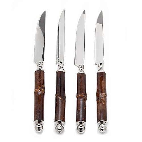 Premium Bamboo Steak Knives Set - 4-Piece Sharp Stainless Steel Steak Knives with Ergonomic Handles for Steakhouse-Style Dining, BBQ Parties & Home Kitchen Use