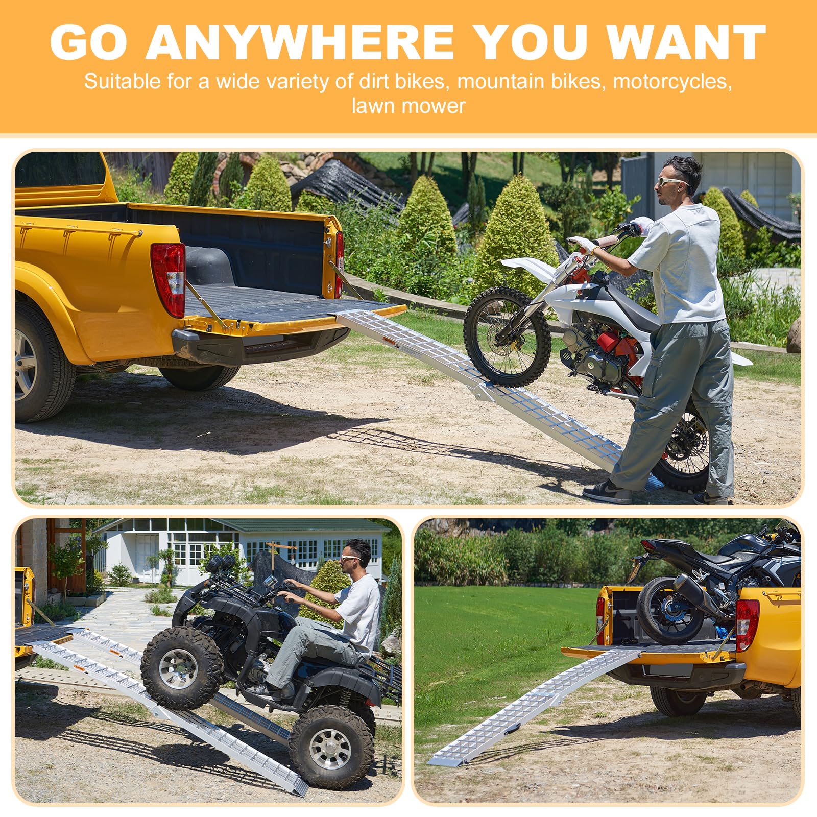 Heavy Duty 7.5' Aluminum Folding Ramps - 2 Pack 3000lbs Capacity Loading Ramps with Handle for ATV, UTV, Truck, Motorcycle, Dirt Bike, Lawn Mower & Snow Blower - Perfect for Garage, Warehouse & Off-Road Loading