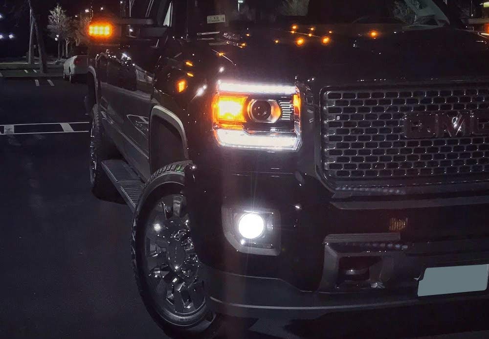 Clear Lens White LED Fog Lights with Bezel Cover & Wiring Kit for 2015-2019 GMC Sierra 2500HD - Durable Off-Road Lighting for Night Driving & Foggy Conditions