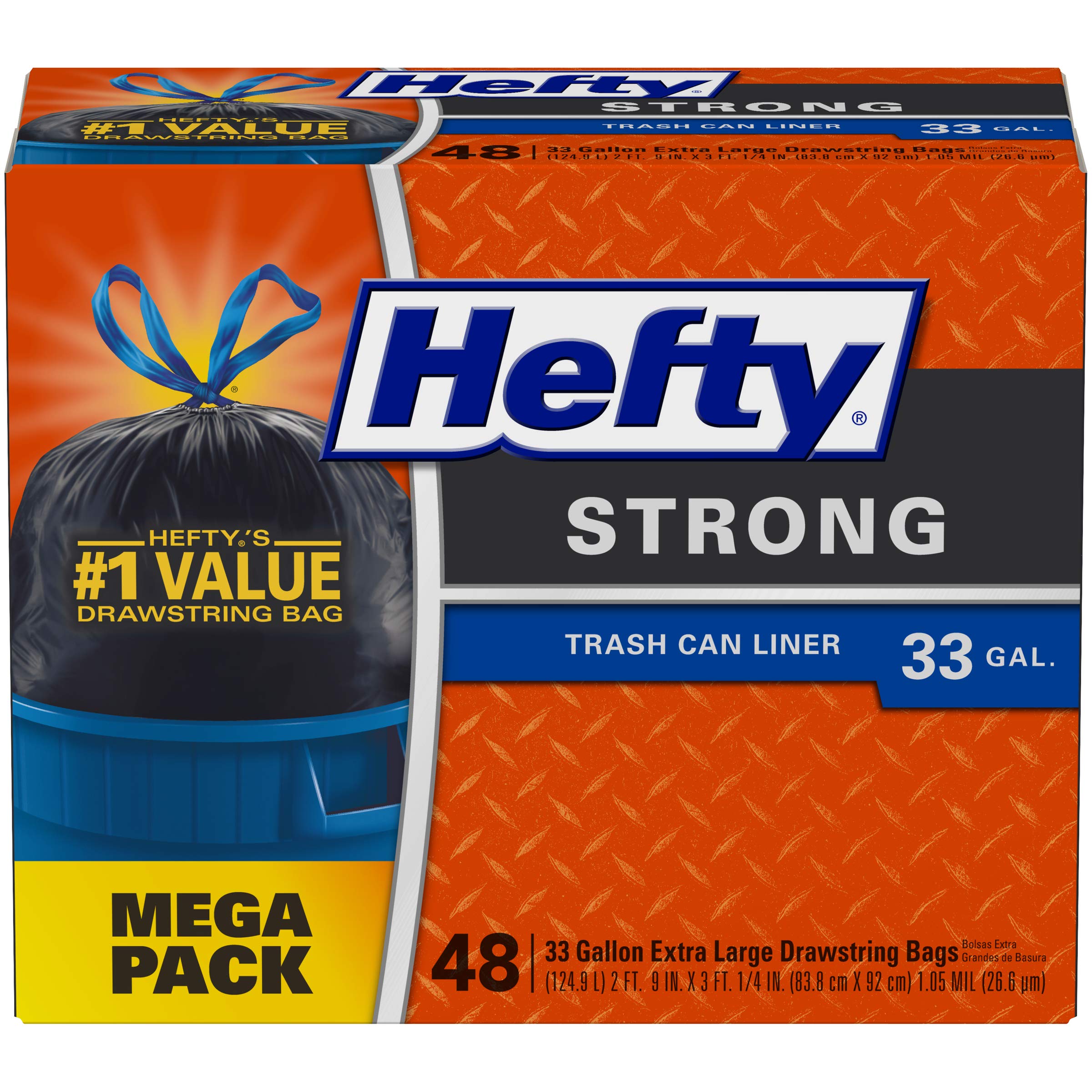 Hefty Strong Large Trash Bags 33 Gallon - 48 Count | Heavy Duty Garbage Bags for Kitchen, Yard Waste & Commercial Use