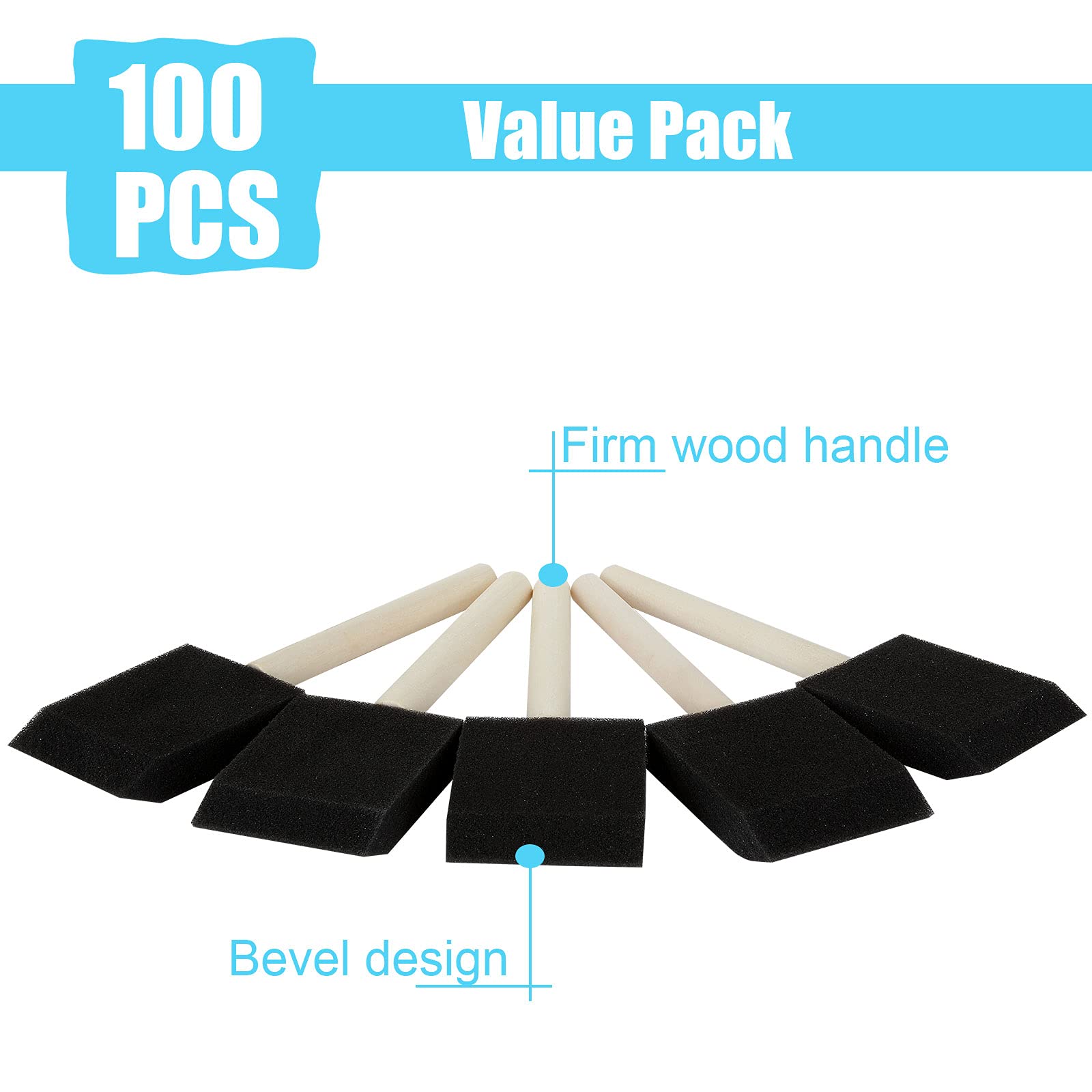 100 Pack 2 Inch Foam Paint Brushes Bulk - Wood Handle Sponge Brushes for Acrylic, Stains, Varnishes - Perfect for DIY Crafts, Home Painting, Art Projects & Wall Decorations