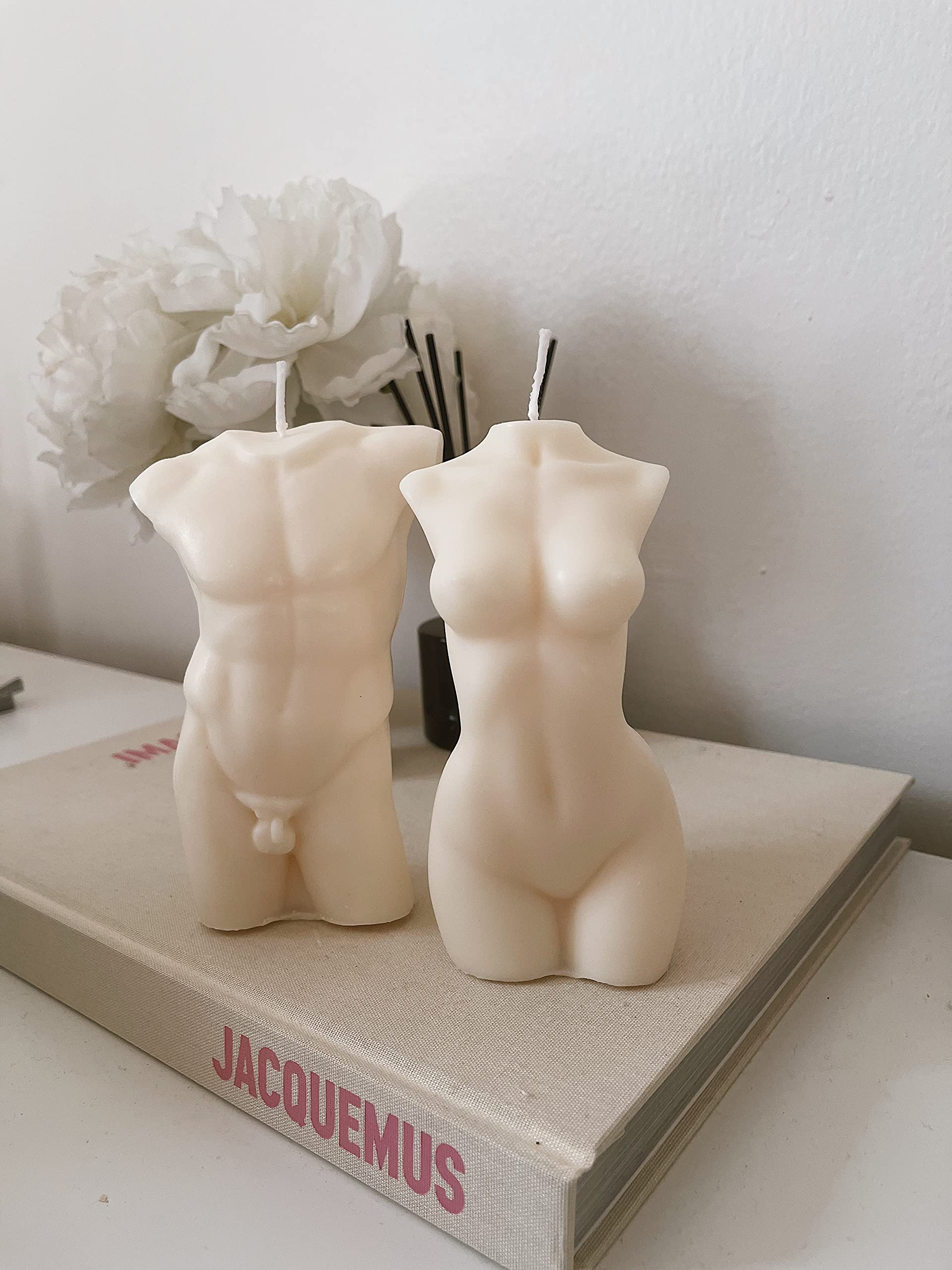 Large Goddess & Male Body Torso Soy Wax Sculpture Candle - Romantic Couple Statue Home Decor - Valentine's Day Gift for Couples - Perfect for Romantic Dinners, Anniversary Celebrations & Spa Relaxation