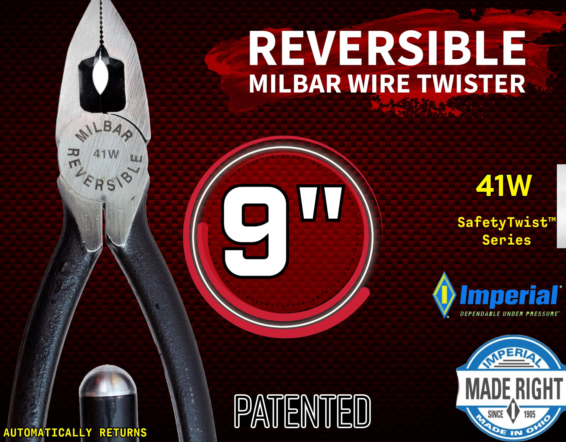Imperial Tool 41W 9-Inch Reversible Wire Twister Plier with Automatic Return - Perfect for Electrical Work, DIY Projects, and Professional Wiring Tasks