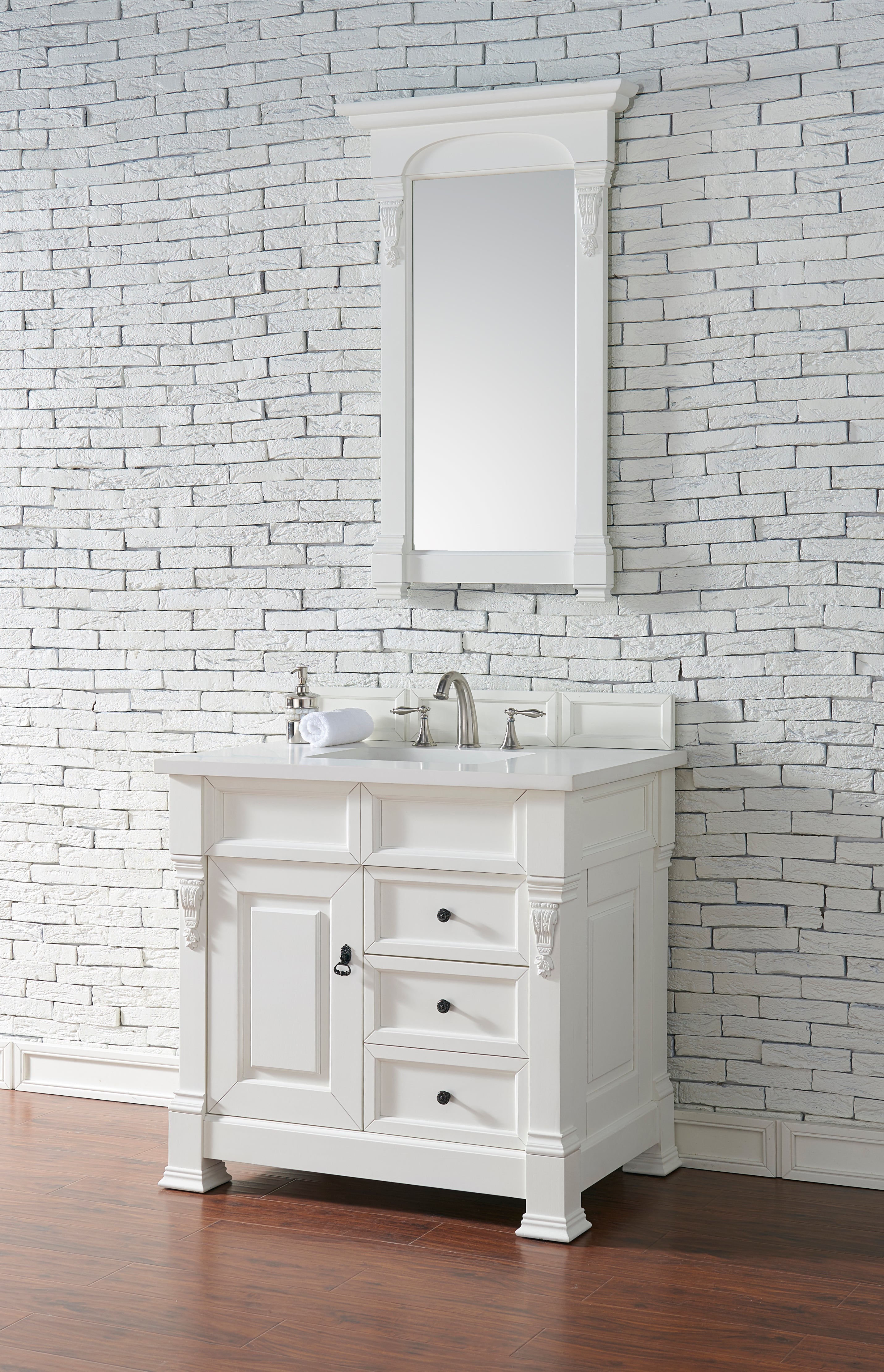 Brookfield 36 Inch Single Bathroom Vanity Set with White Zeus Quartz Countertop (3CM Thick) - Perfect for Modern Home Bathroom Remodeling