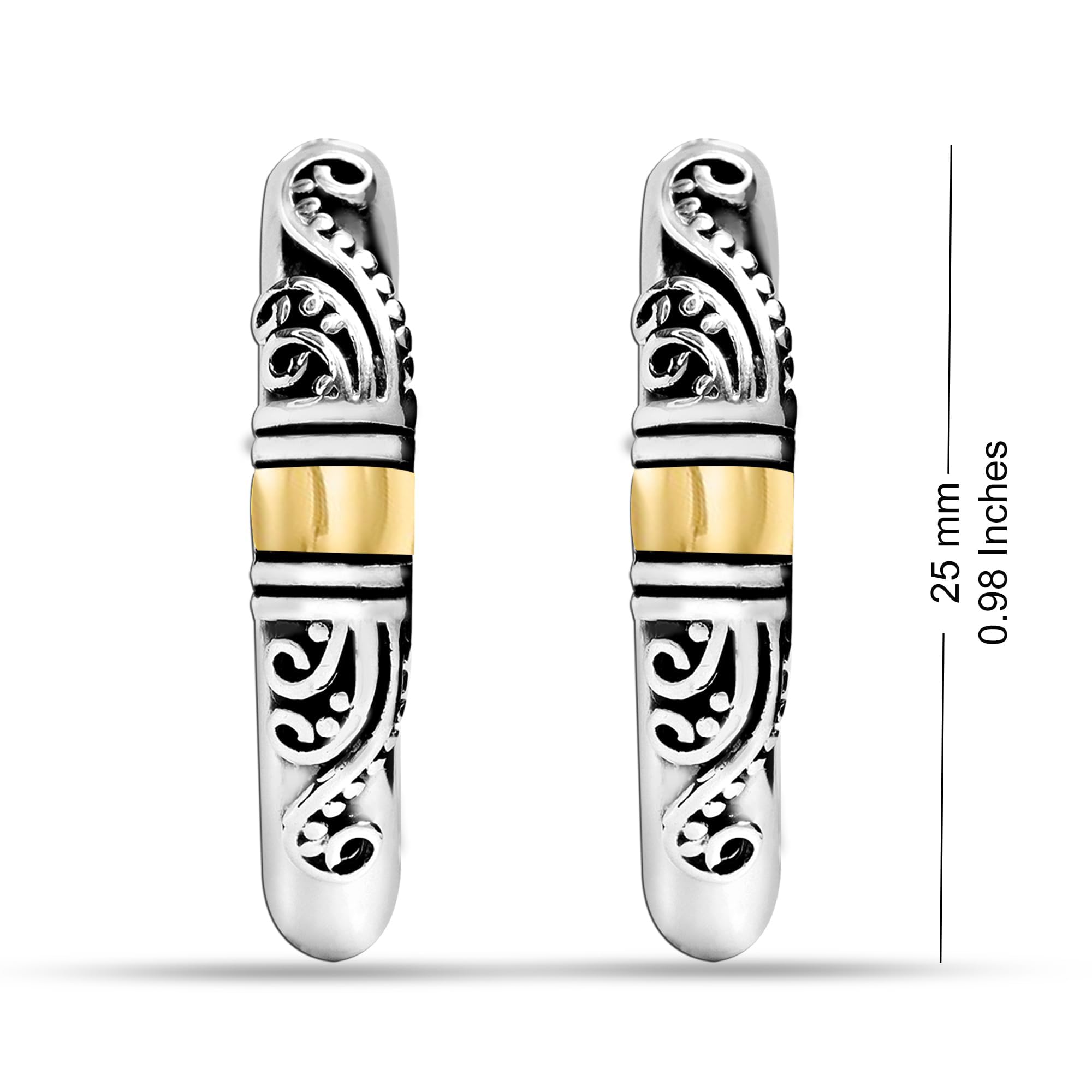 LeCalla 925 Sterling Silver Bali-Style Hoop Earrings - Lightweight Click-Top Italian Antique Design for Women | Perfect for Everyday Wear, Date Nights & Special Occasions
