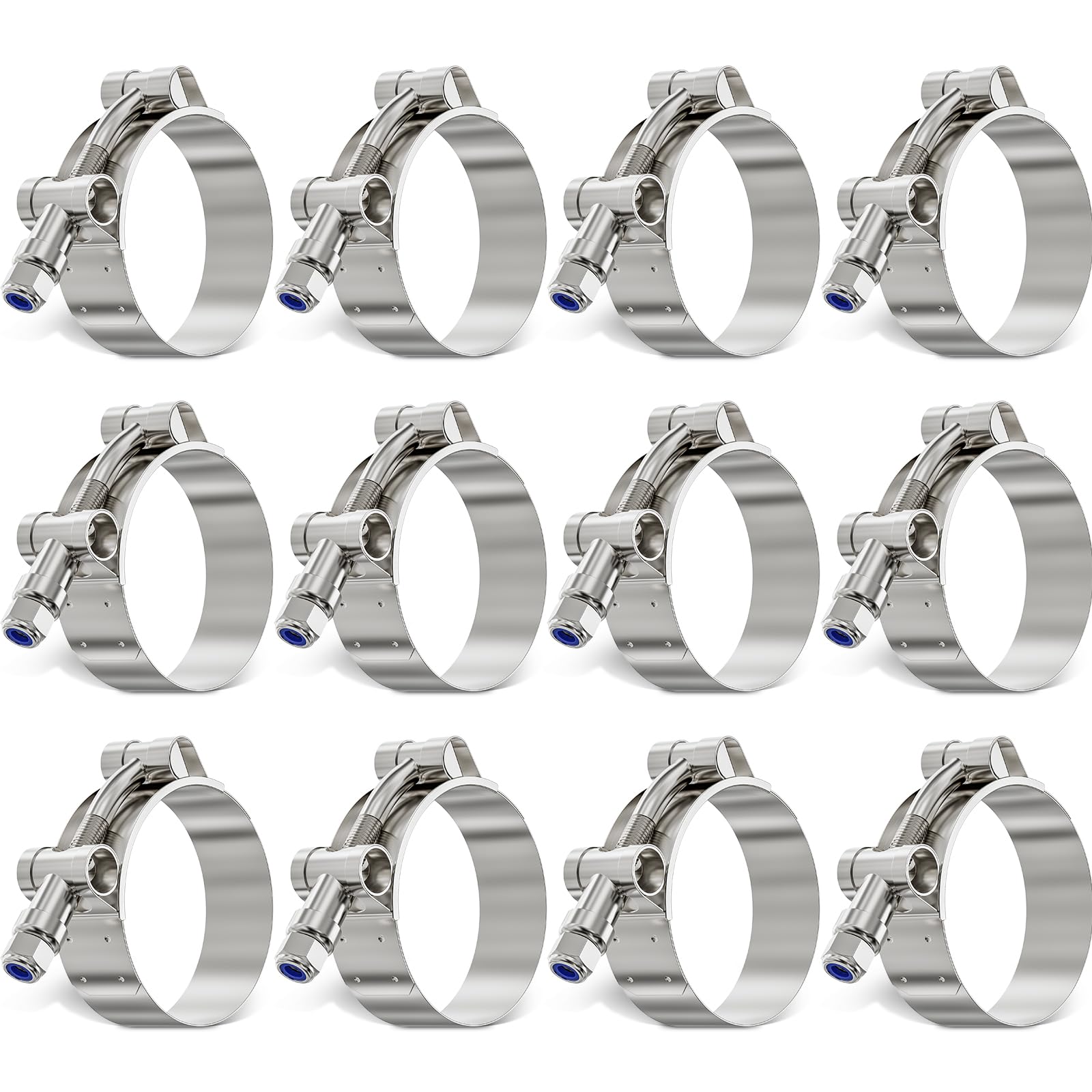 12-Pack 1.5 Inch T-Bolt Hose Clamps - 304 Stainless Steel Heavy Duty Adjustable Hose Clamps (44-51mm) for Automotive, Radiator, Intercooler, Pipes & Tubing - Perfect for Car Repair, Plumbing & Industrial Applications