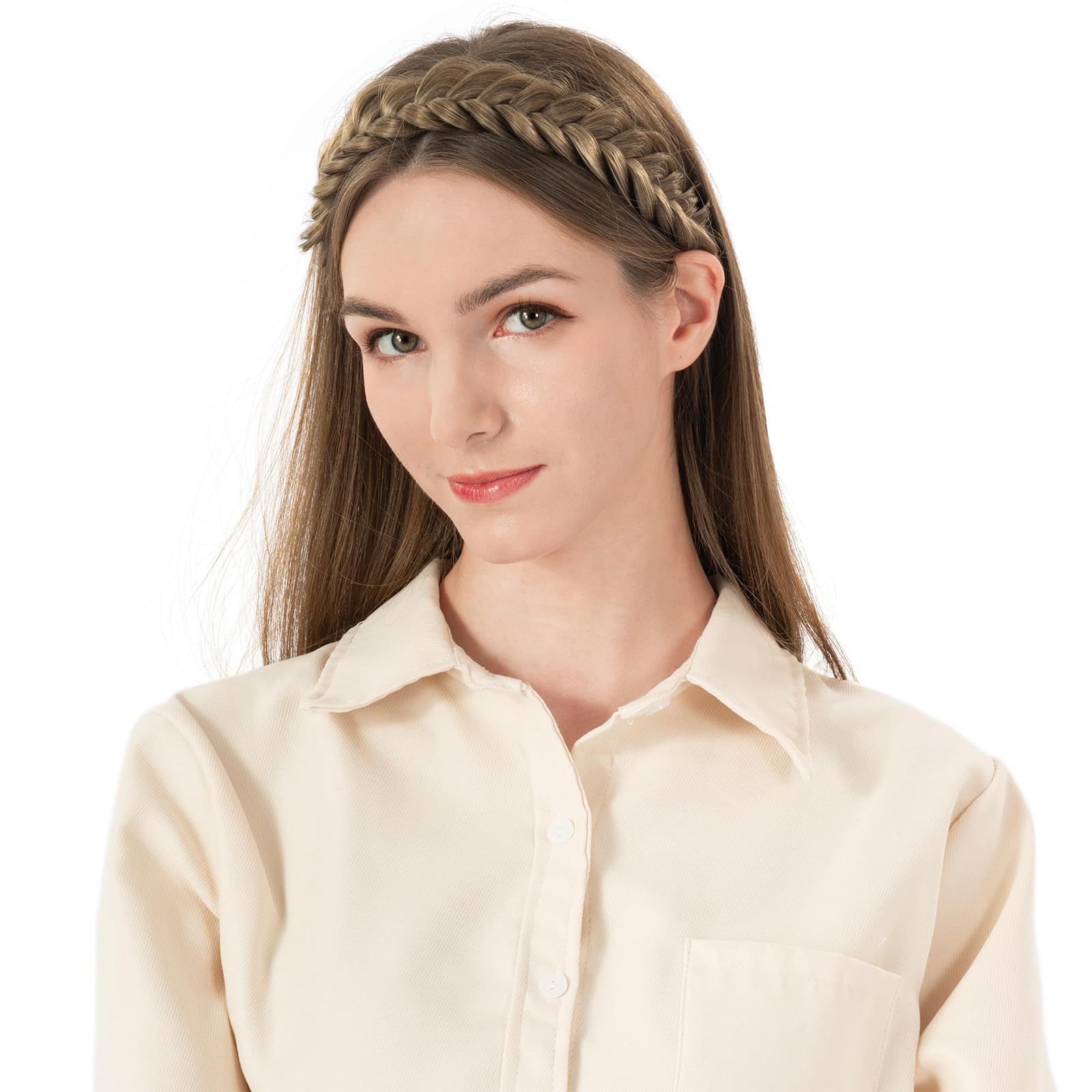 2-Pack Messy Wide Synthetic Hair Braid Headbands for Women - Stretchy Elastic Chunky Hair Accessories (Dark Brown) - Perfect for Everyday Wear, Work & Casual Outfits