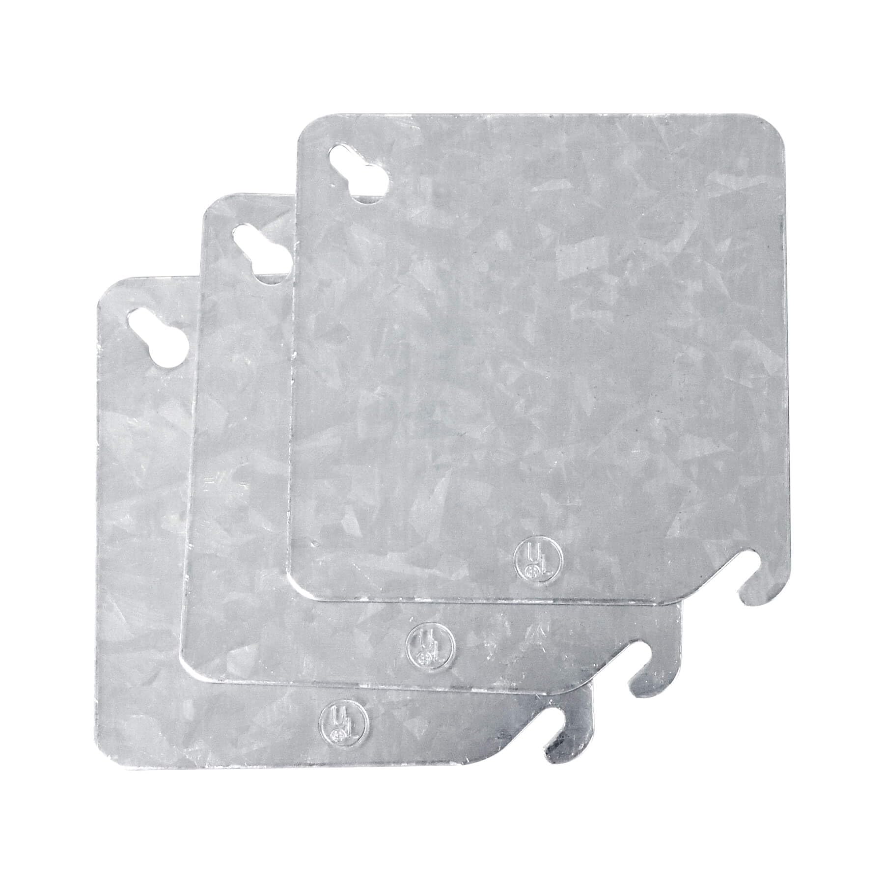 3 Packs 4 Inch Metal Electrical Box Cover Plates - Galvanized Junction Box Covers, Corrosion Resistant Electrical Box Covers for Home & Industrial Wiring - Perfect for Outdoor, Garage and Workshop Electrical Installations