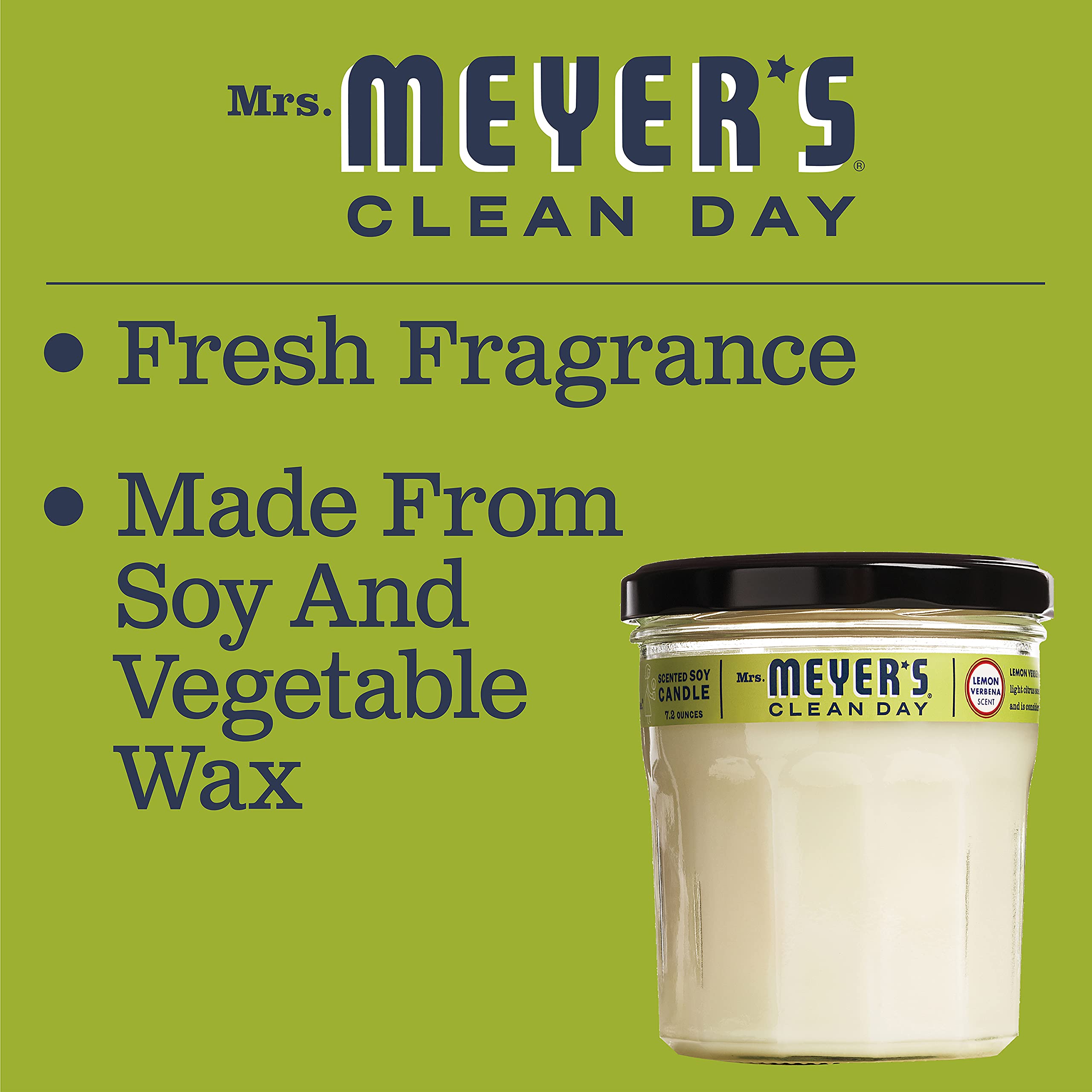 Mrs. Meyer's Clean Day Soy Aromatherapy Candle - 35 Hour Burn Time, Natural Soy Wax & Essential Oils, Lemon Verbena Scent, 7.2 oz - Perfect for Relaxation, Home Decor & Stress Relief