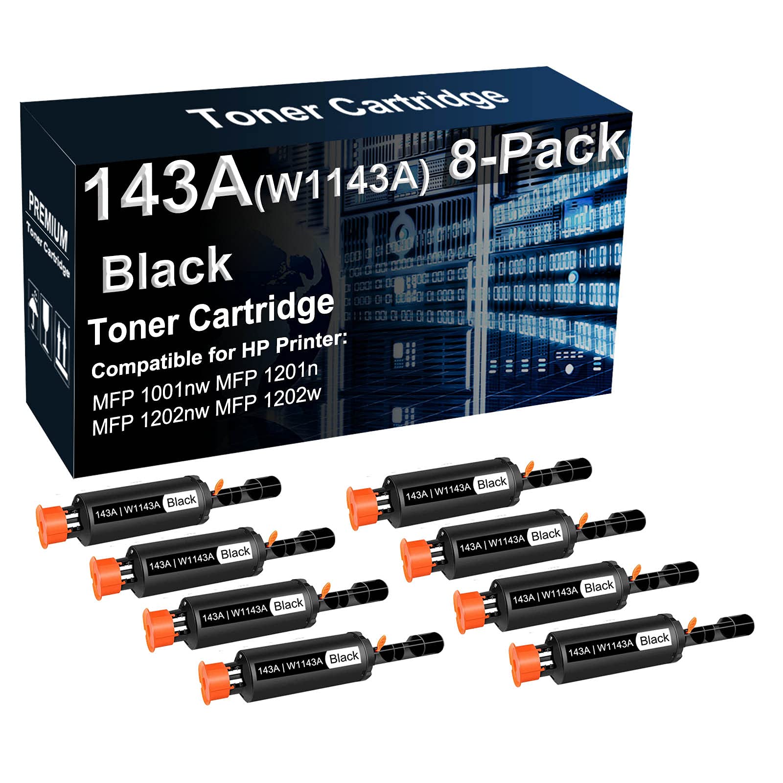 8-Pack High Capacity 143A W1143A Compatible Toner Cartridge for HP MFP 1001nw 1201n 1202nw 1202w Printer (Black) - Perfect for Home Office & Small Business Printing Needs
