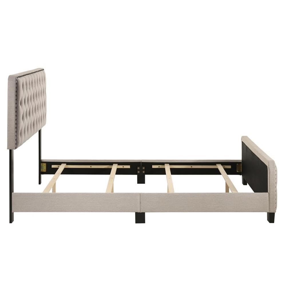 Furniture of America Dexter Beige Button Tufted Queen Upholstered Wood Bed Frame - Elegant Tufted Headboard for Master Bedroom, Guest Room & Home Decor