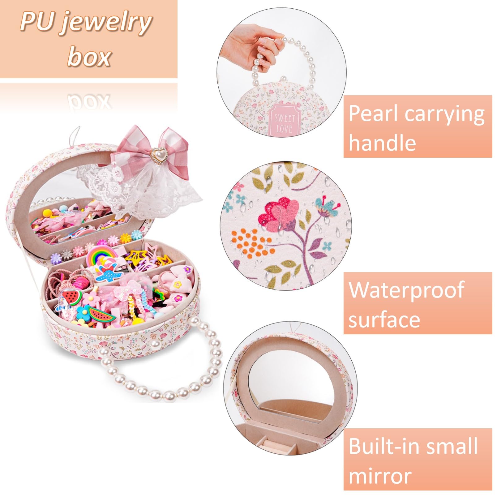 Girls Jewelry Set with Hair Clips, Barrettes, Hair Ties & Bows in Round Gift Box - Perfect Christmas Gift for Kids Ages 4-10 | Birthday Party Accessories & Dress Up Play