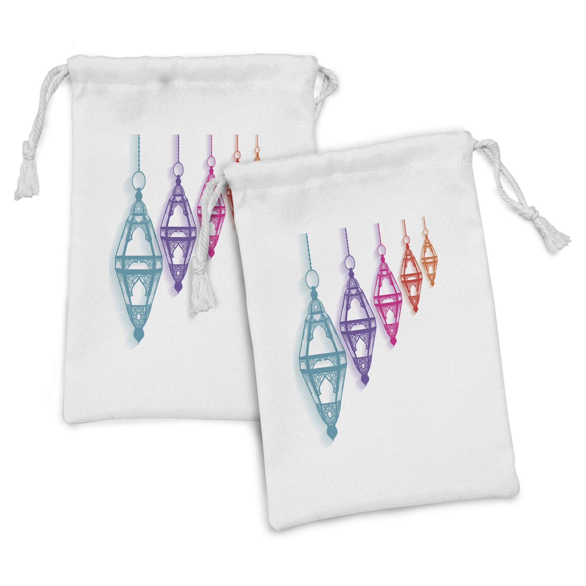 Ambesonne 2-Pack Colorful Fabric Drawstring Pouches, Vibrant Fanoos Festival Design - 9