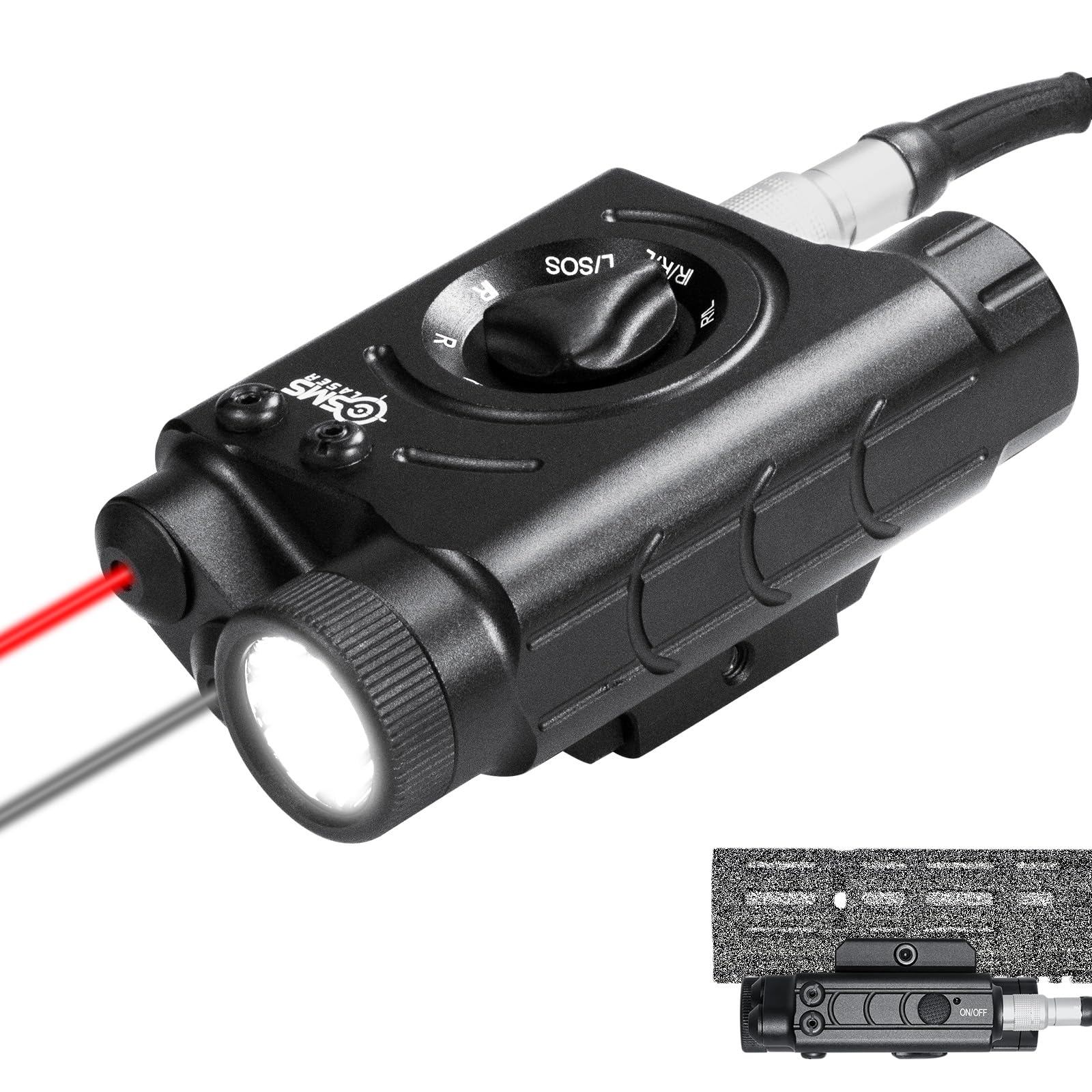 1200 Lumens Tactical LED Flashlight with IR & Red Laser Sight Combo - Remote Pressure Switch, Picatinny/M-LOK Rail Compatible - Built-in 3000mAh Rechargeable Battery - Perfect for Hunting, Camping & Home Defense