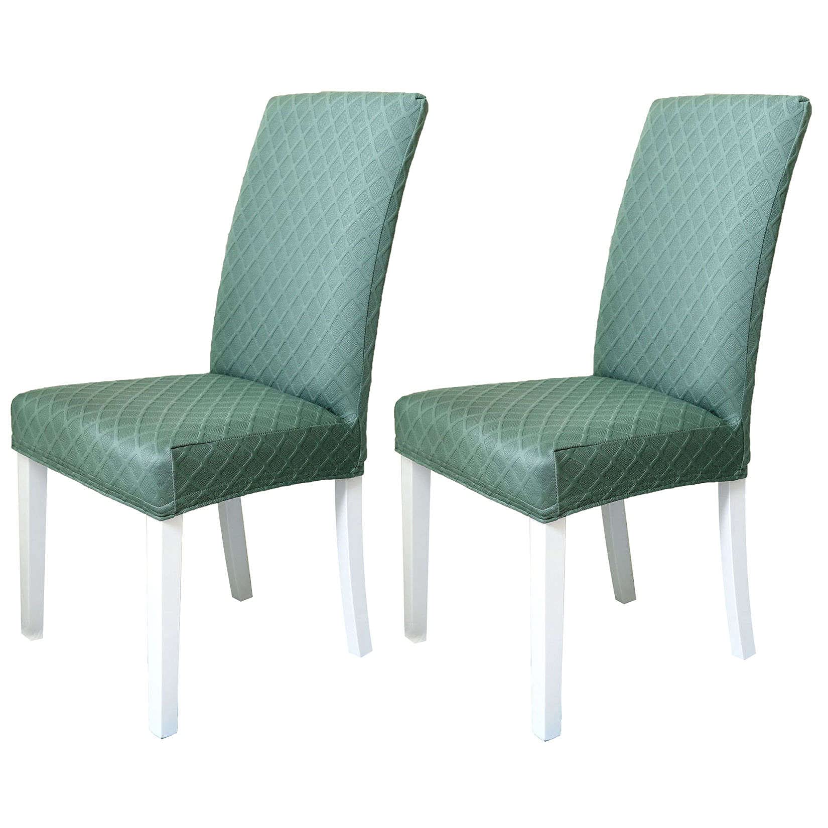 Stretch Dining Chair Slipcovers Set of 2 - Diamond Jacquard Fabric Kitchen & Dining Room Chair Covers - Sofa Slipcover in Green - Perfect for Home Decor, Parties & Daily Use