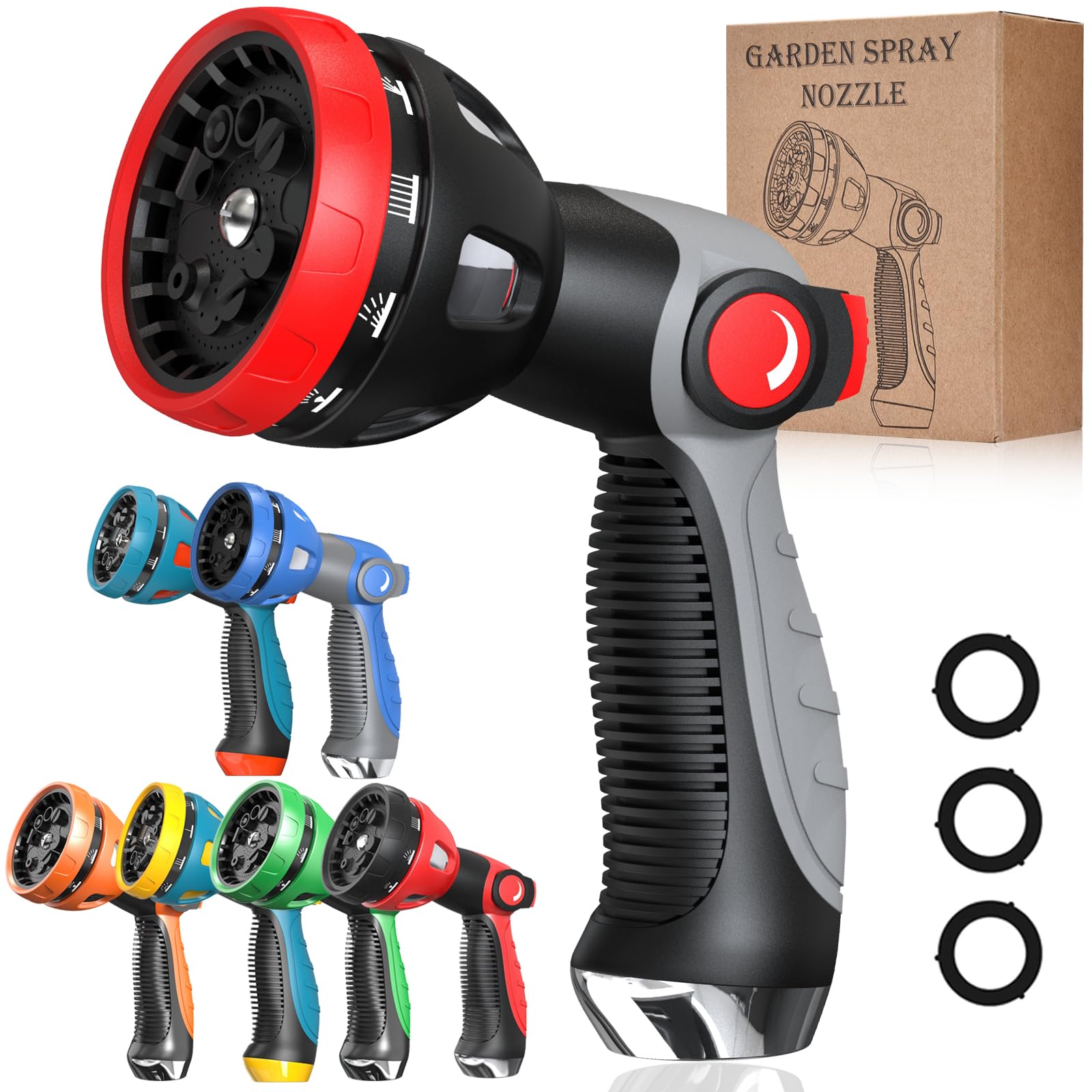 Metal High Pressure Hose Nozzle - 10 Adjustable Patterns for Garden, Lawn & Car Washing