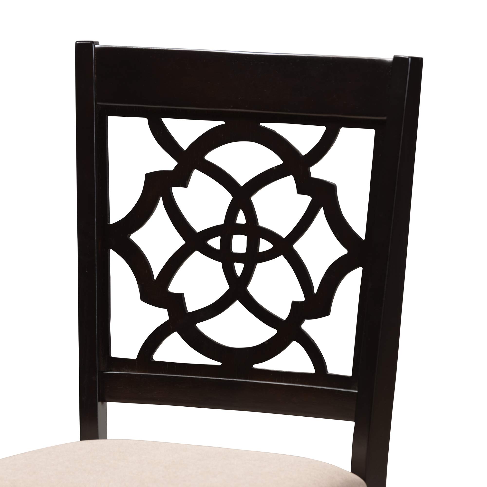 Baxton Studio Renaud 5-Piece Wood Dining Set with Sand Fabric Upholstery & Espresso Brown Finish - Perfect for Small Spaces, Apartments, and Cozy Family Dinners