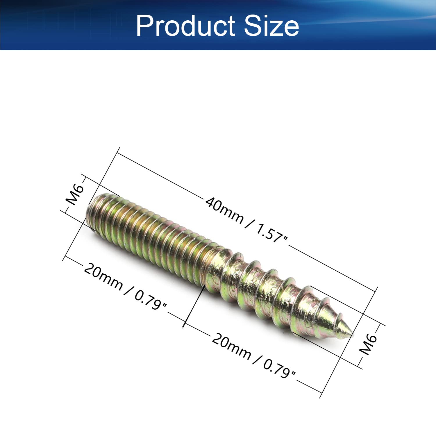 Yinpecly M6x40mm Double Head Hanger Bolts - Carbon Steel Self-Tapping Screws for Furniture (20PCS) - Perfect for Pet, Outdoor & Home Use