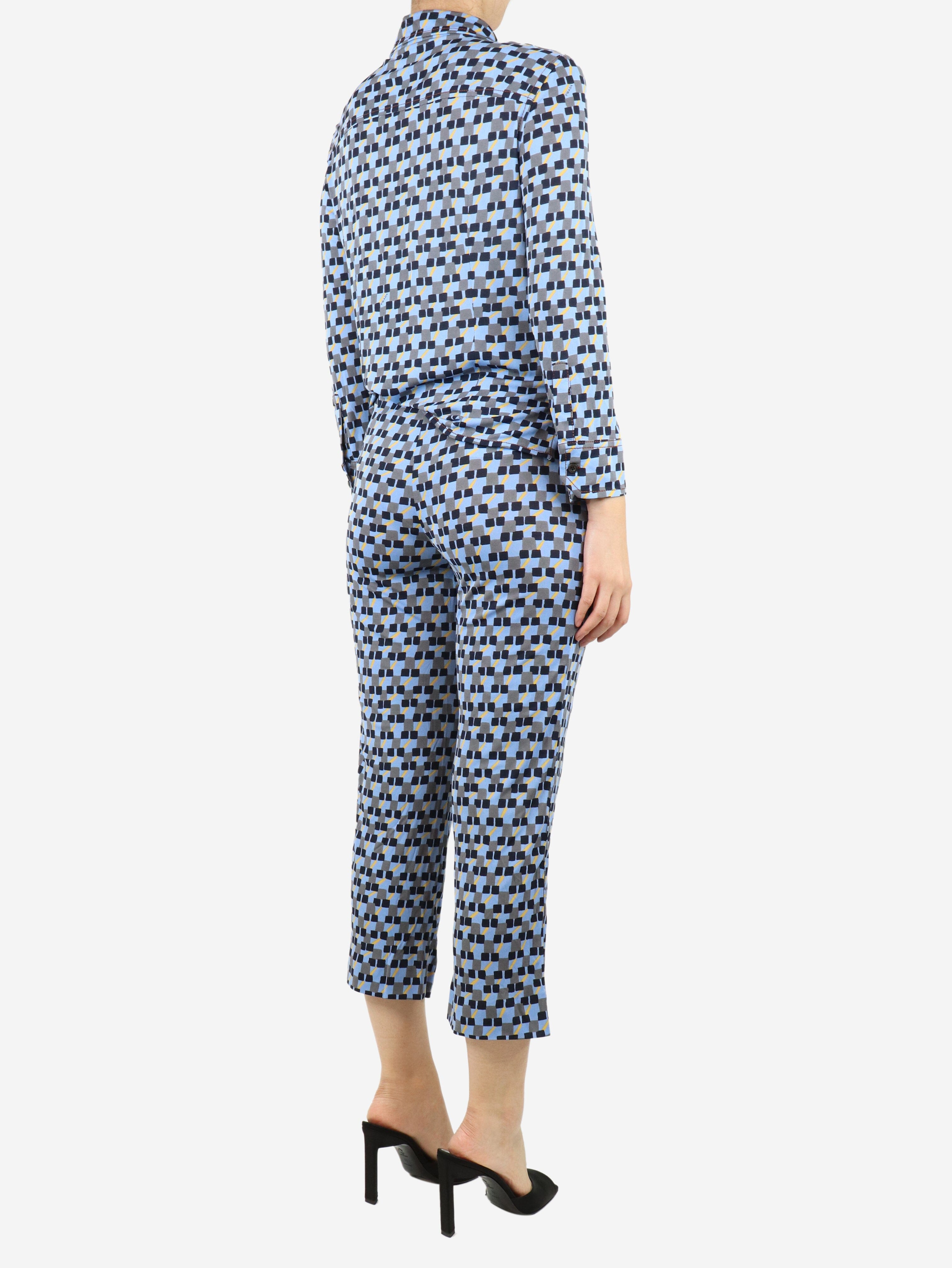 Blue Crepe Printed Shirt and Trousers Set - Size UK 8 | Stylish Matching Outfit for Women | Perfect for Office Wear, Casual Outings & Special Occasions