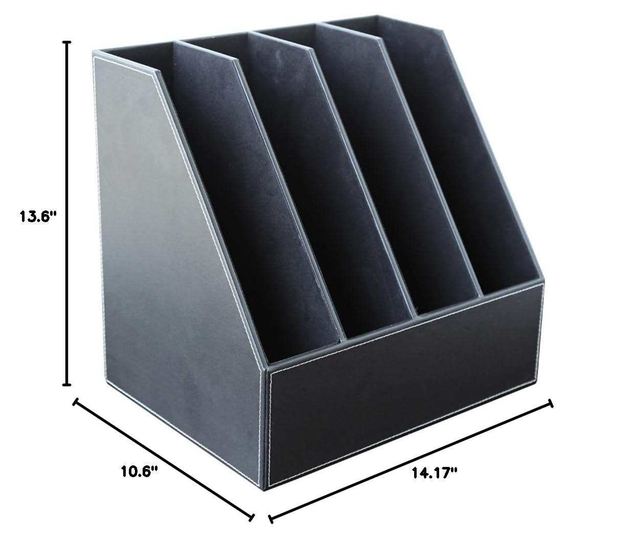 KINGFOM 4-Slot Wooden Leather Document File Holder - Desk Organizer for Office Paper Storage, Black - Perfect for Home Office, Study Desk & Professional Workspace Organization