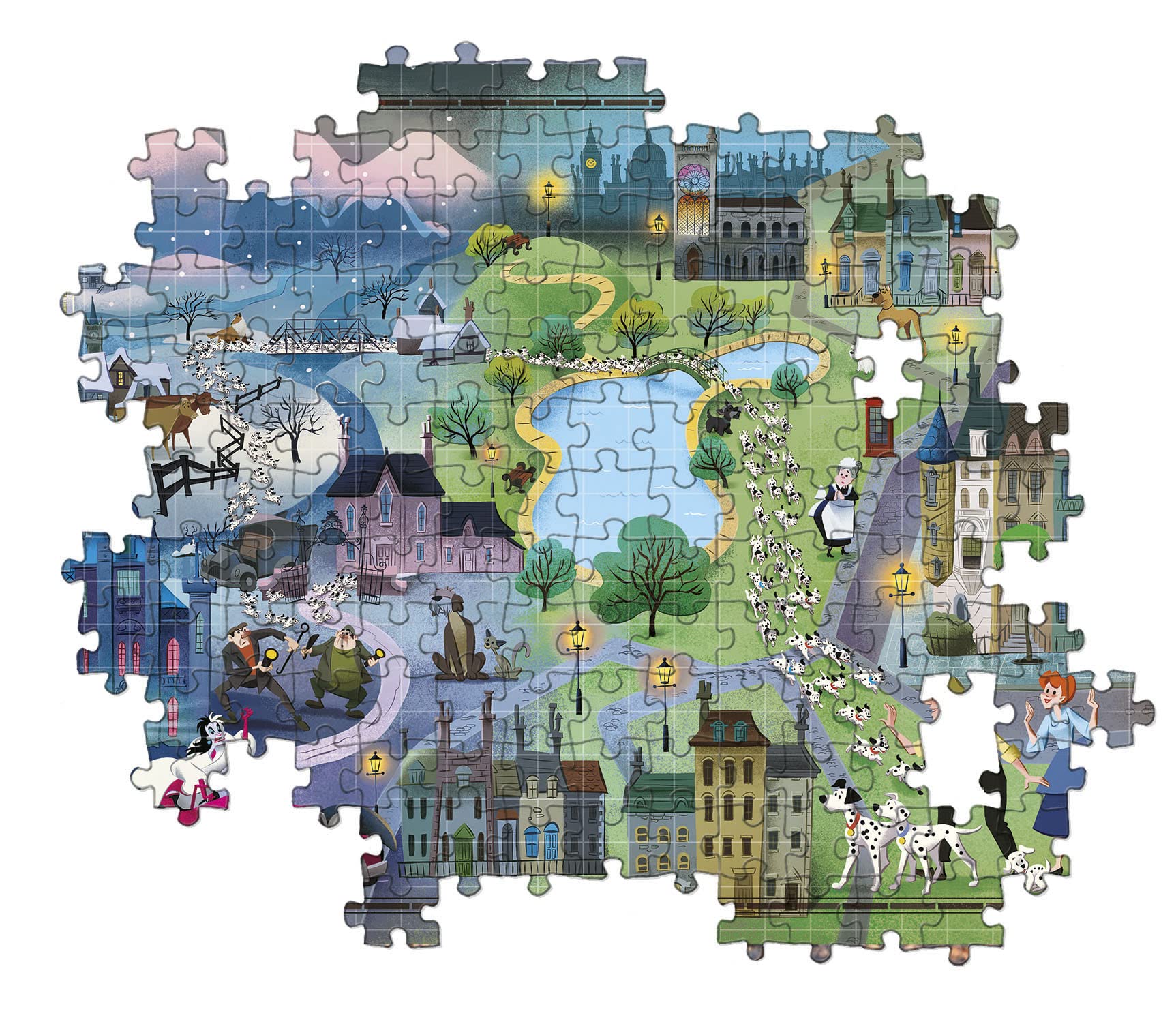 Disney 101 Dalmatians 1000-Piece Jigsaw Puzzle for Adults - Clementoni Story Maps Collection, Officially Licensed Disney Character Puzzle, Made in Italy - Perfect for Family Game Nights & Disney Fans