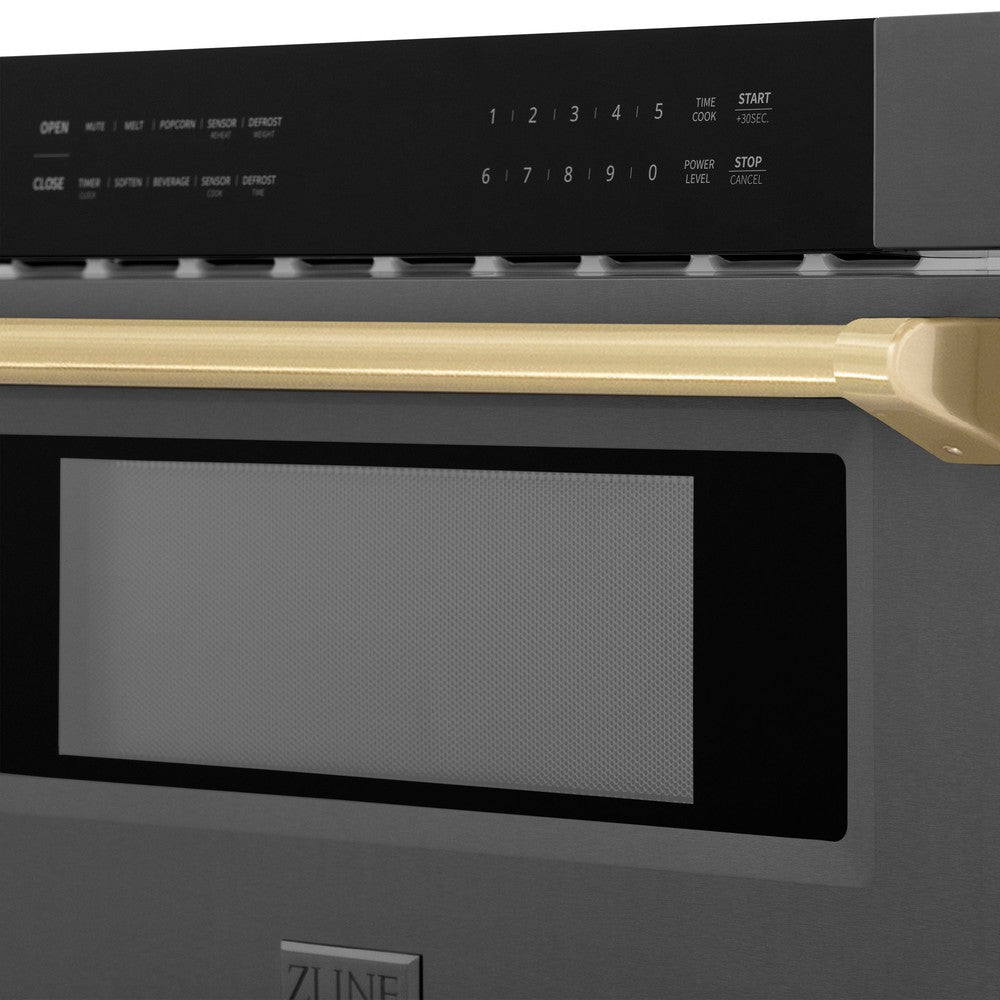 ZLINE Autograph Edition 30-Inch Built-In Microwave Drawer - 1.2 Cu.Ft Capacity, Black Stainless Steel with Champagne Bronze Accents (MWDZ 30 BS CB) - Perfect for Modern Kitchens, Luxury Homes & High-End Appliances