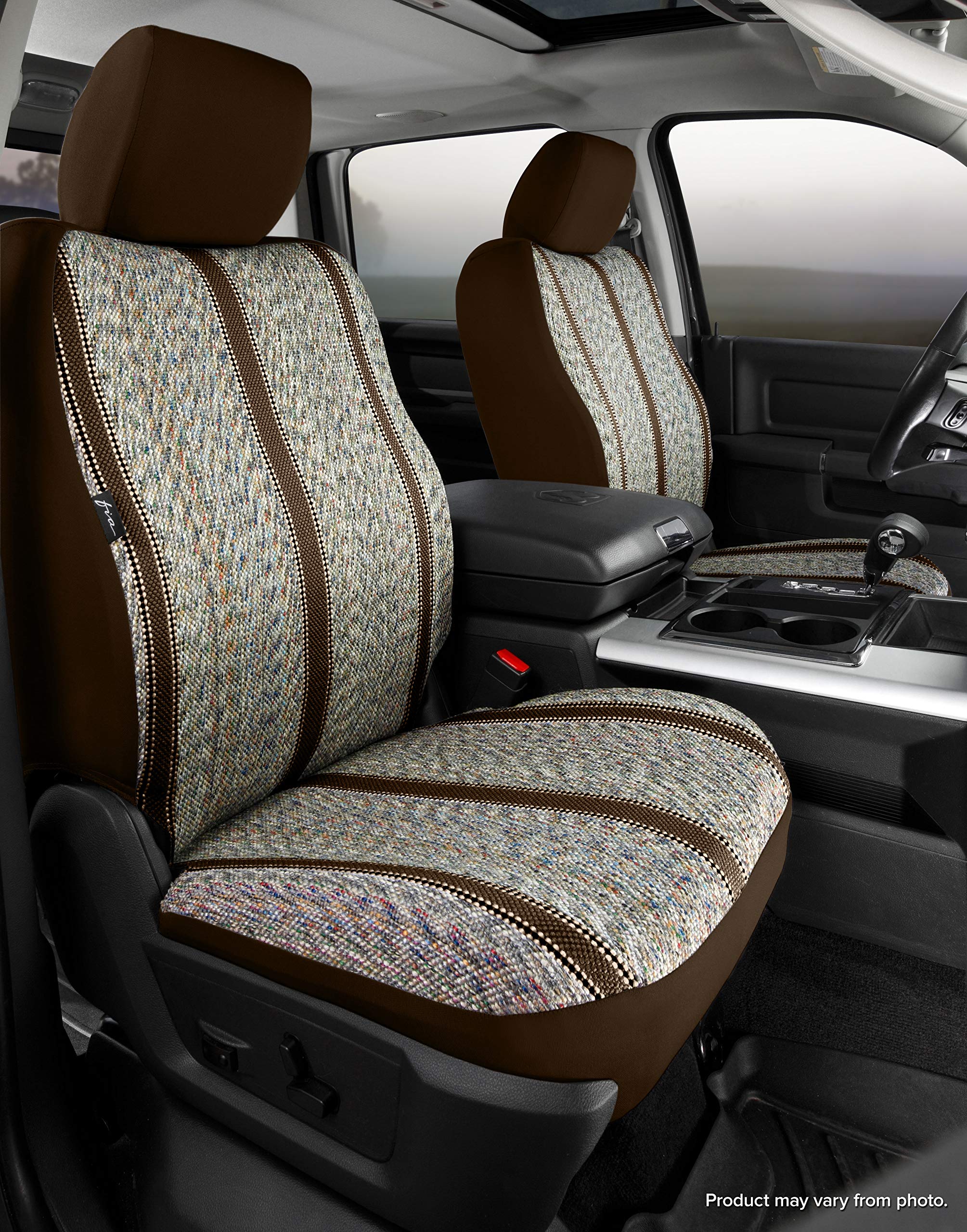 Fia TR49-33 Brown Custom Fit Front Seat Cover for Bucket Seats - Premium Saddle Blanket Design, Universal Fit for Cars & Trucks - Perfect for Road Trips & Outdoor Adventures